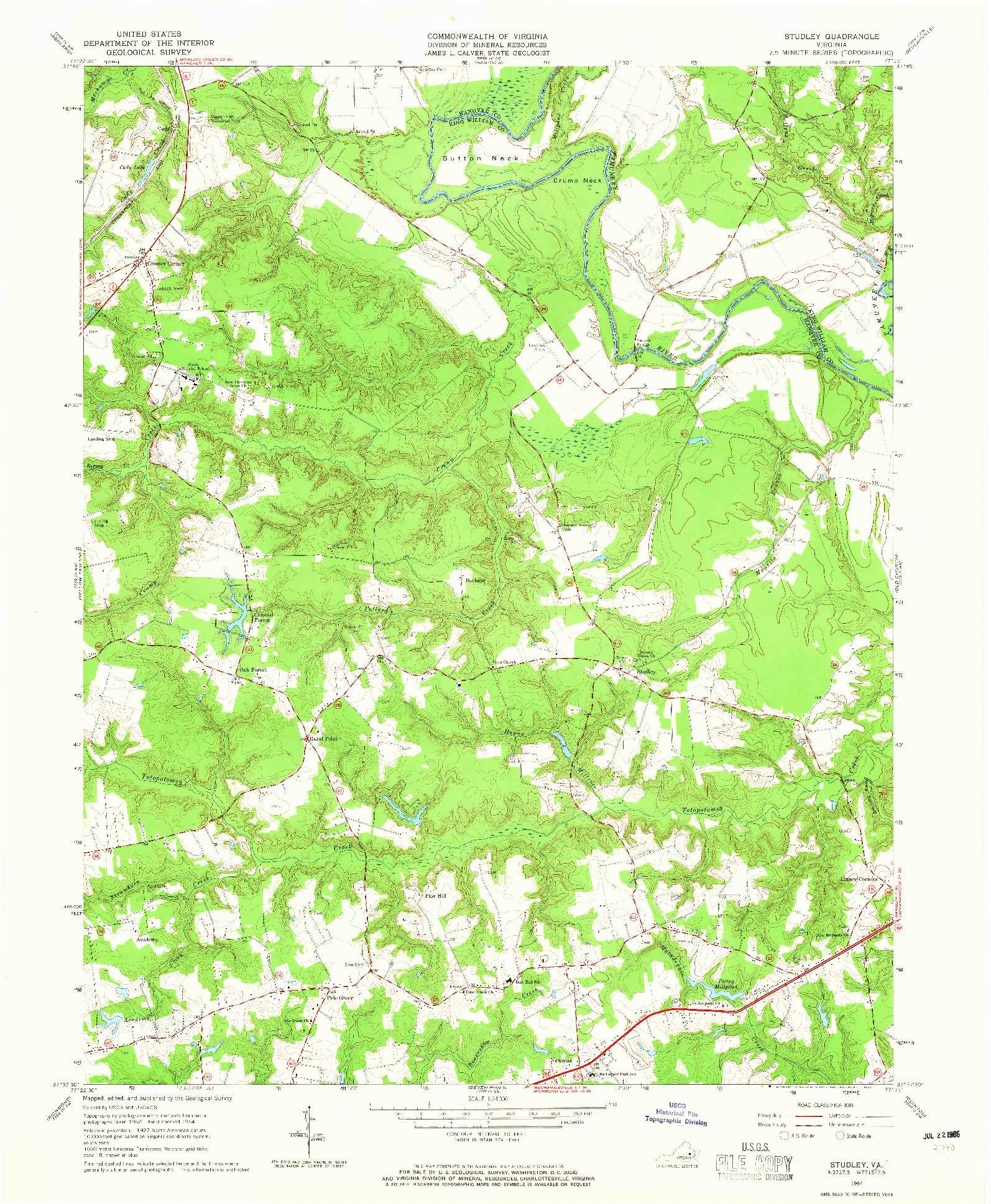 USGS 1:24000-SCALE QUADRANGLE FOR STUDLEY, VA 1964