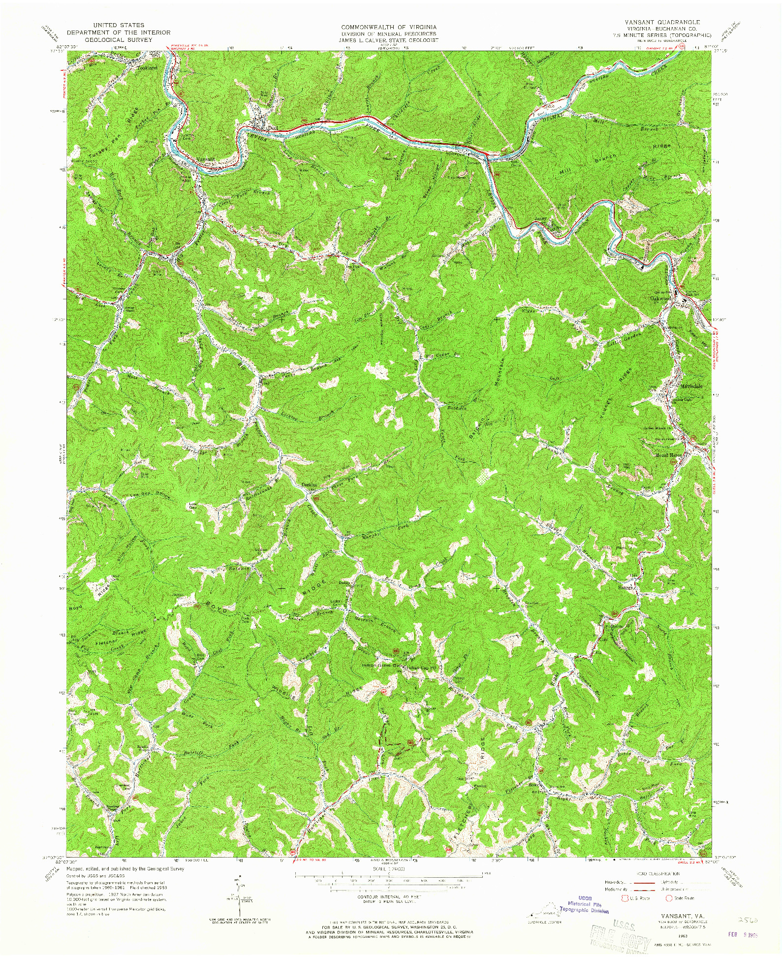 USGS 1:24000-SCALE QUADRANGLE FOR VANSANT, VA 1963