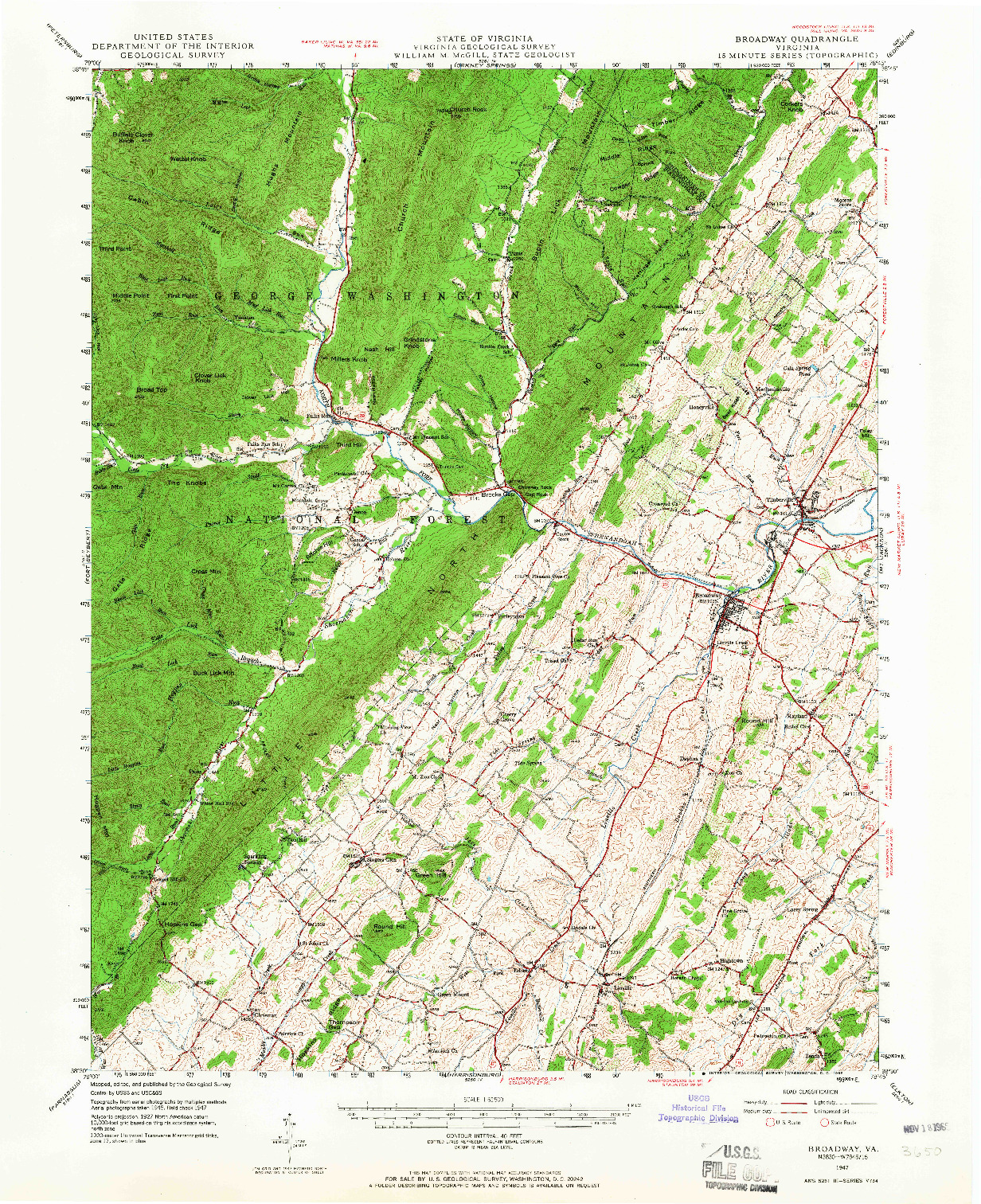 USGS 1:62500-SCALE QUADRANGLE FOR BROADWAY, VA 1947