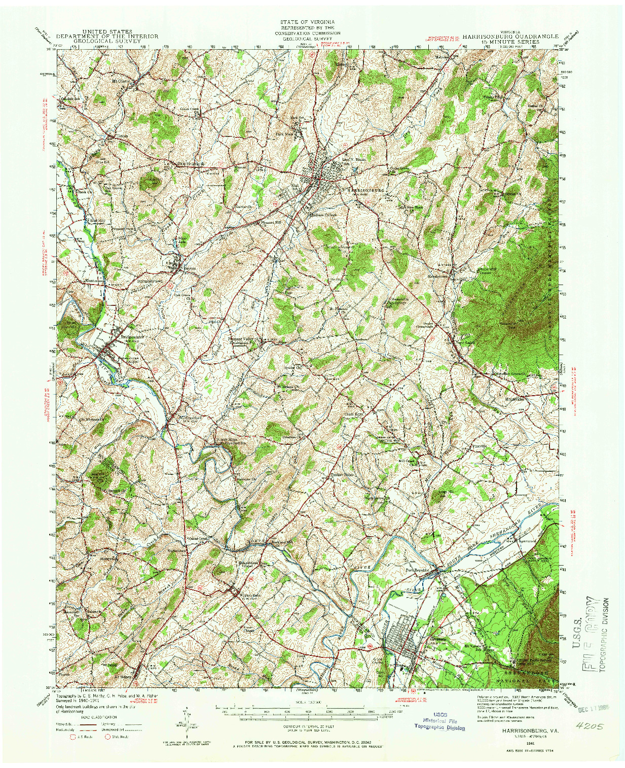 USGS 1:62500-SCALE QUADRANGLE FOR HARRISONBURG, VA 1941