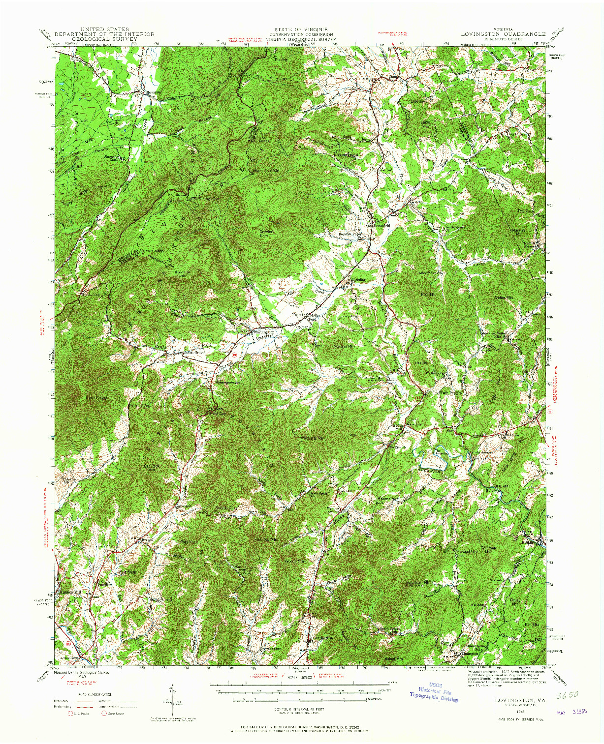 USGS 1:62500-SCALE QUADRANGLE FOR LOVINGSTON, VA 1943