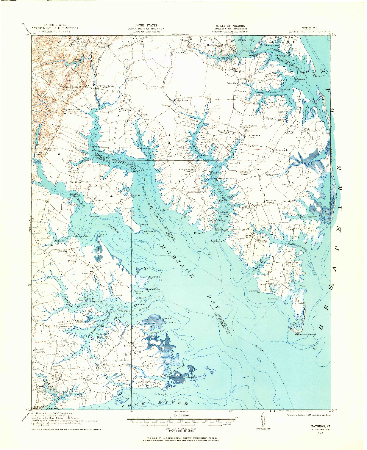 USGS 1:62500-SCALE QUADRANGLE FOR MATHEWS, VA 1916