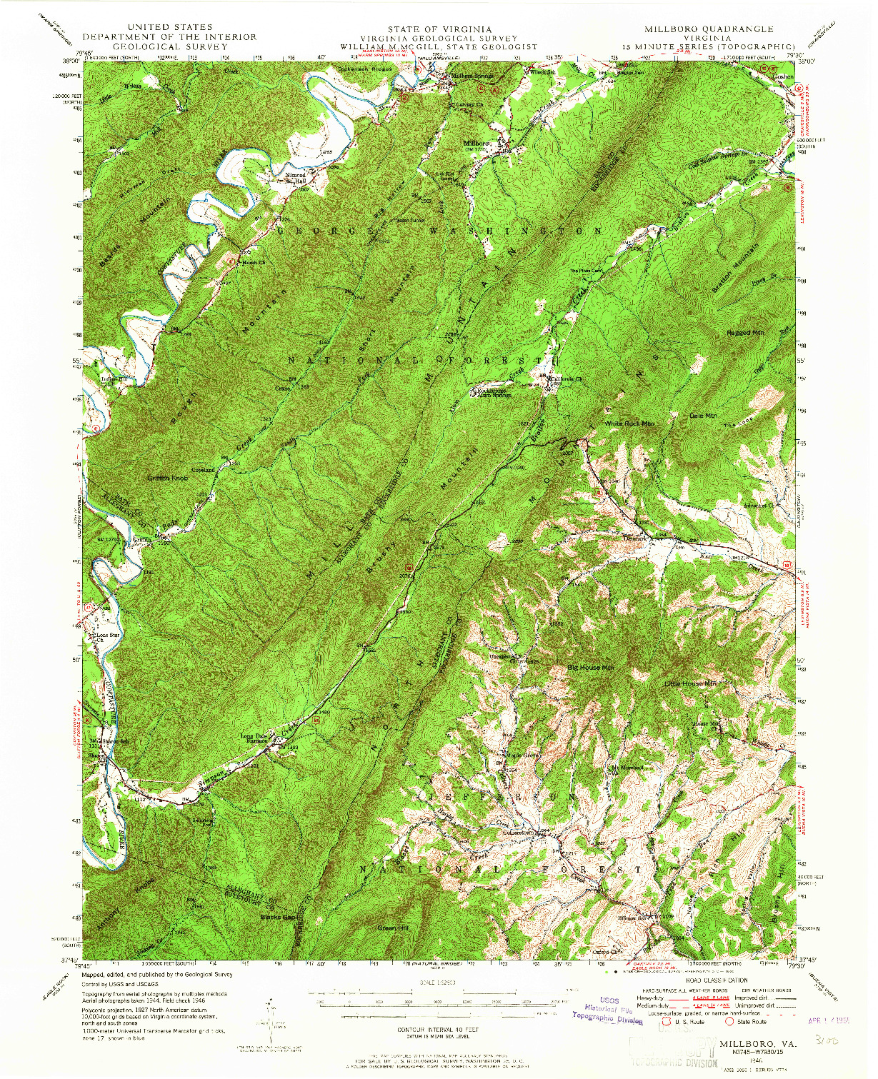USGS 1:62500-SCALE QUADRANGLE FOR MILLBORO, VA 1946