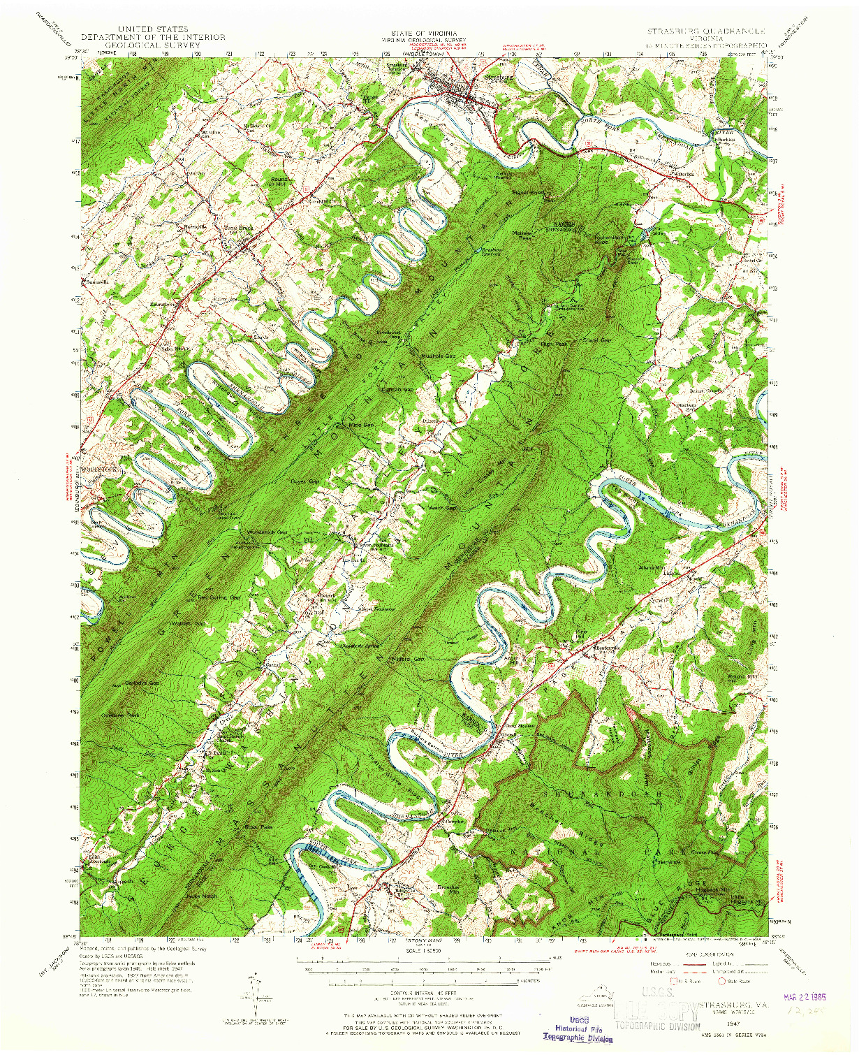 USGS 1:62500-SCALE QUADRANGLE FOR STRASBURG, VA 1947