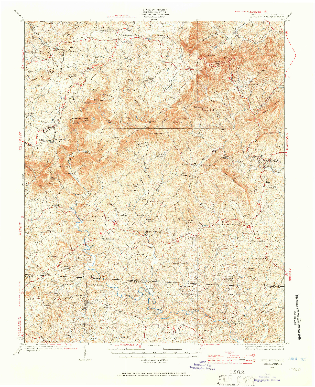 USGS 1:62500-SCALE QUADRANGLE FOR STUART, VA 1928