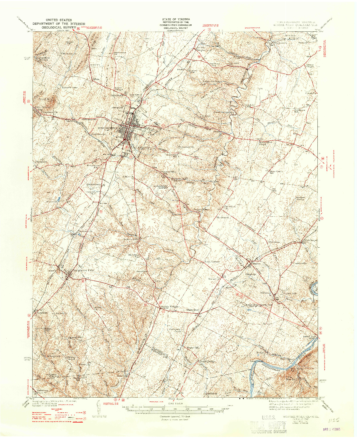 USGS 1:62500-SCALE QUADRANGLE FOR WINCHESTER, VA 1942