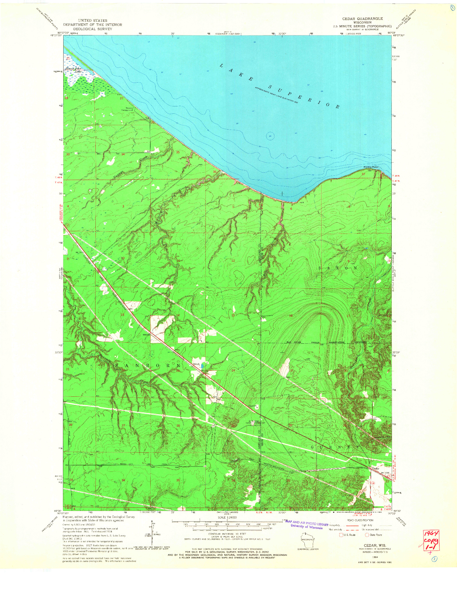 USGS 1:24000-SCALE QUADRANGLE FOR CEDAR, WI 1964