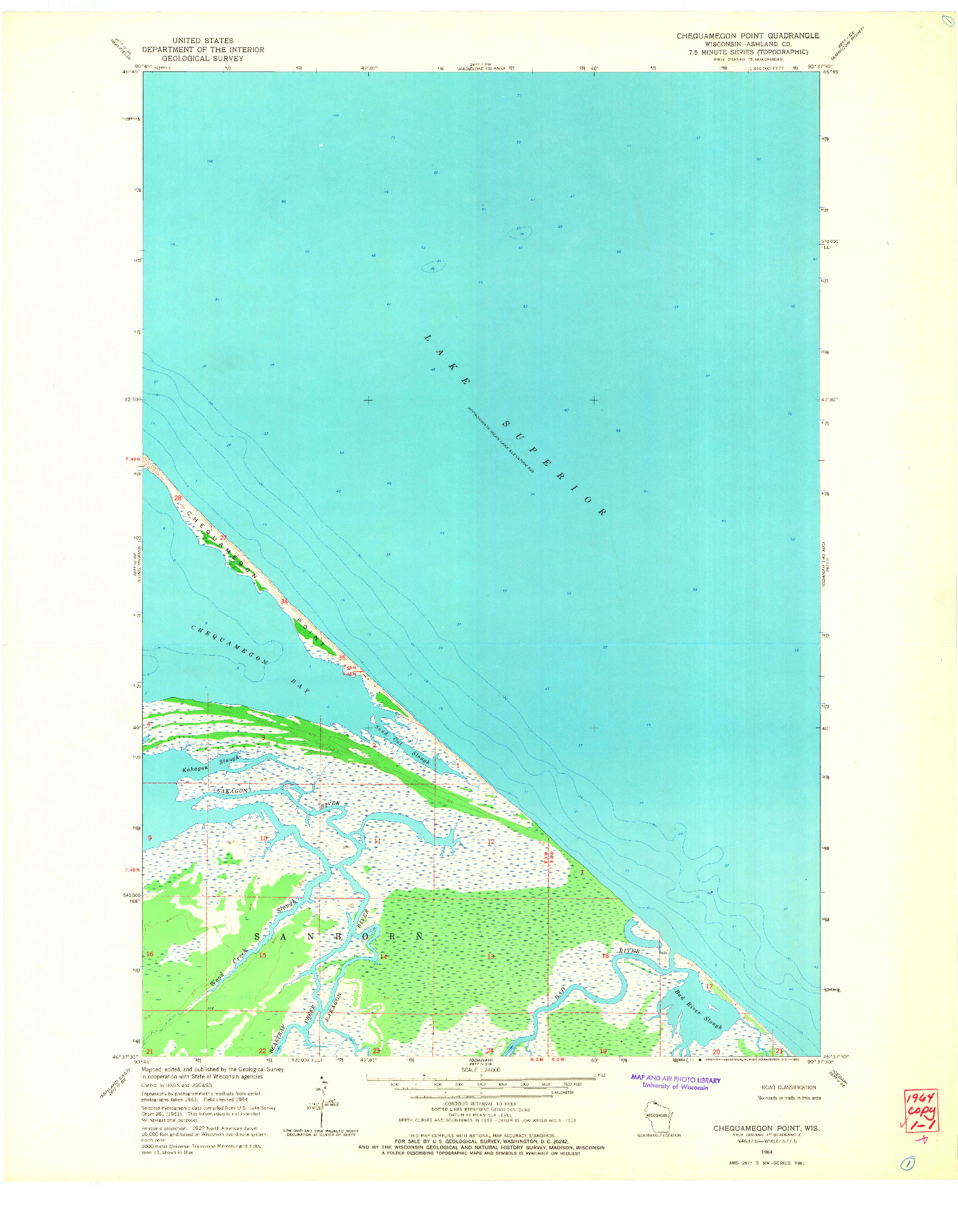 USGS 1:24000-SCALE QUADRANGLE FOR CHEQUAMEGON POINT, WI 1964