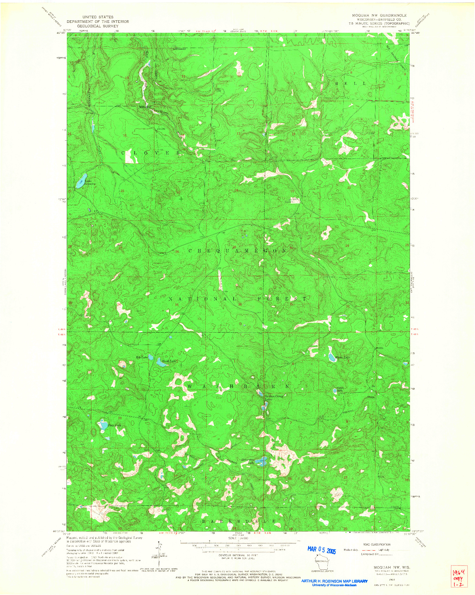 USGS 1:24000-SCALE QUADRANGLE FOR MOQUAH NW, WI 1964