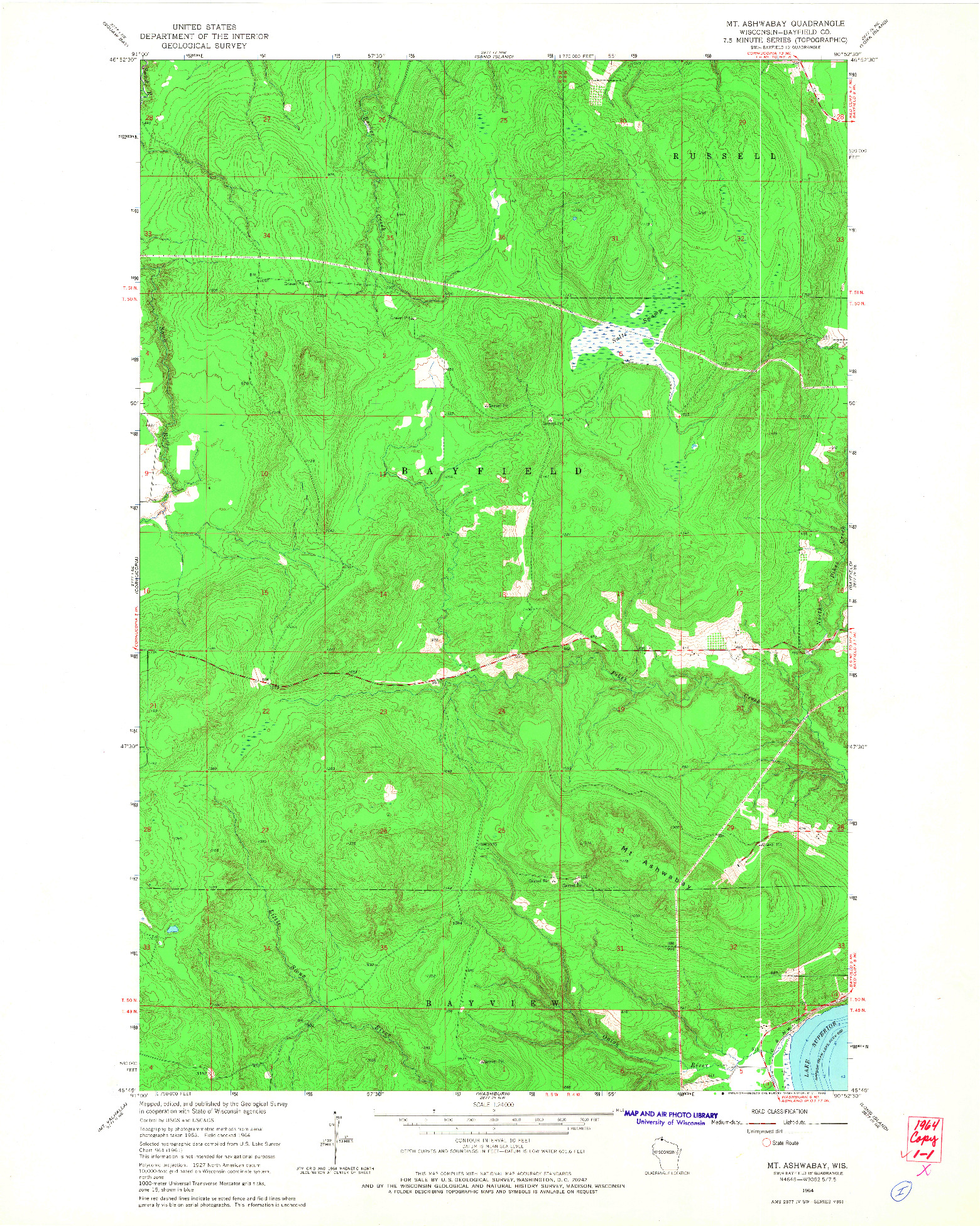 USGS 1:24000-SCALE QUADRANGLE FOR MT. ASHWABAY, WI 1964