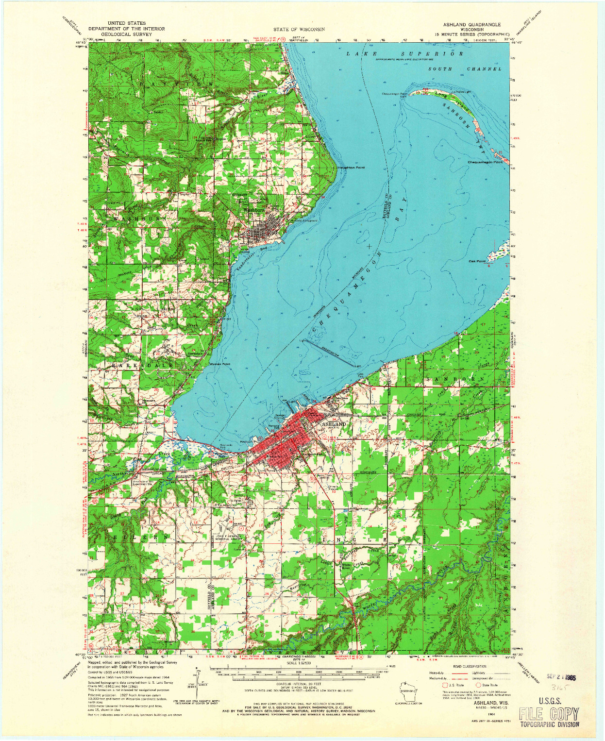 USGS 1:62500-SCALE QUADRANGLE FOR ASHLAND, WI 1964