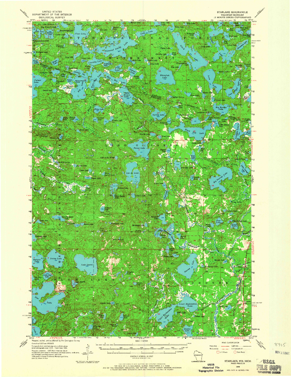 USGS 1:62500-SCALE QUADRANGLE FOR STARLAKE, WI 1955