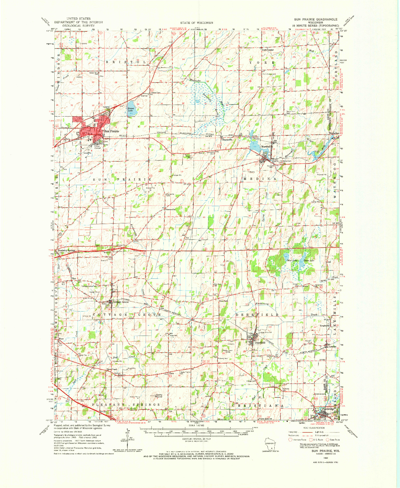 USGS 1:62500-SCALE QUADRANGLE FOR SUN PRAIRIE, WI 1962