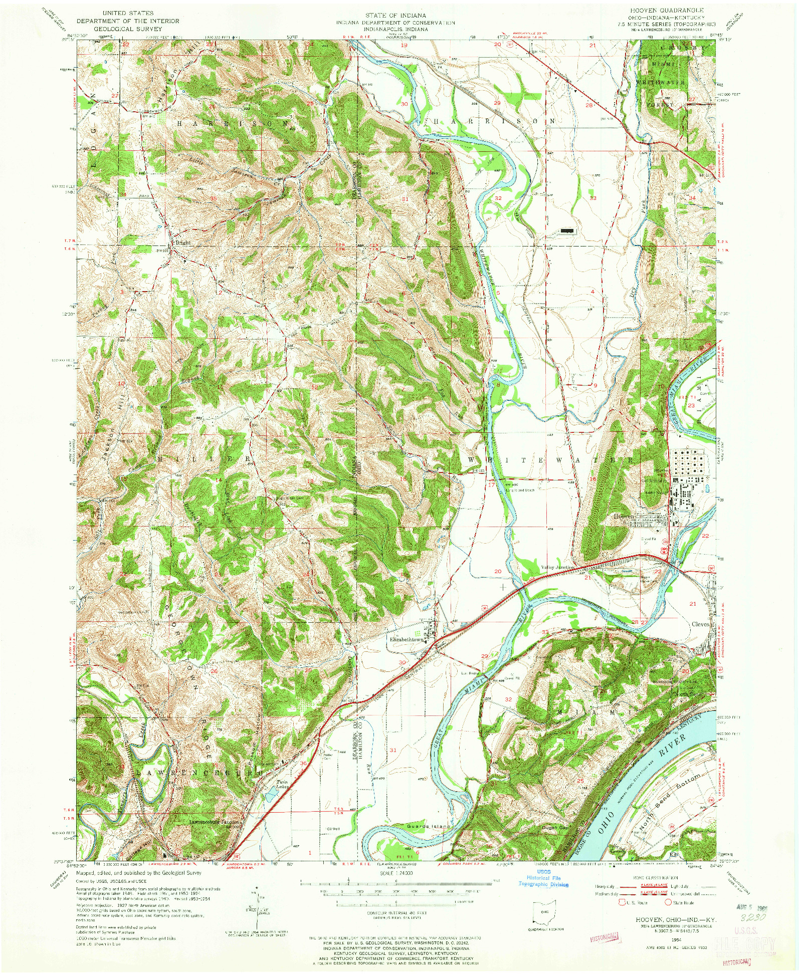 USGS 1:24000-SCALE QUADRANGLE FOR HOOVEN, OH 1954