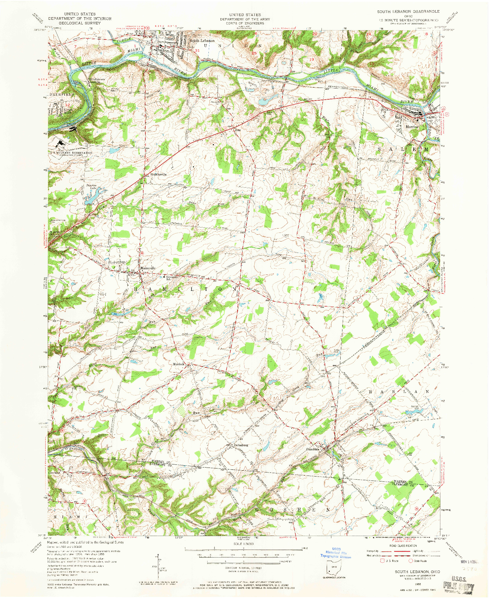 USGS 1:24000-SCALE QUADRANGLE FOR SOUTH LEBANON, OH 1955