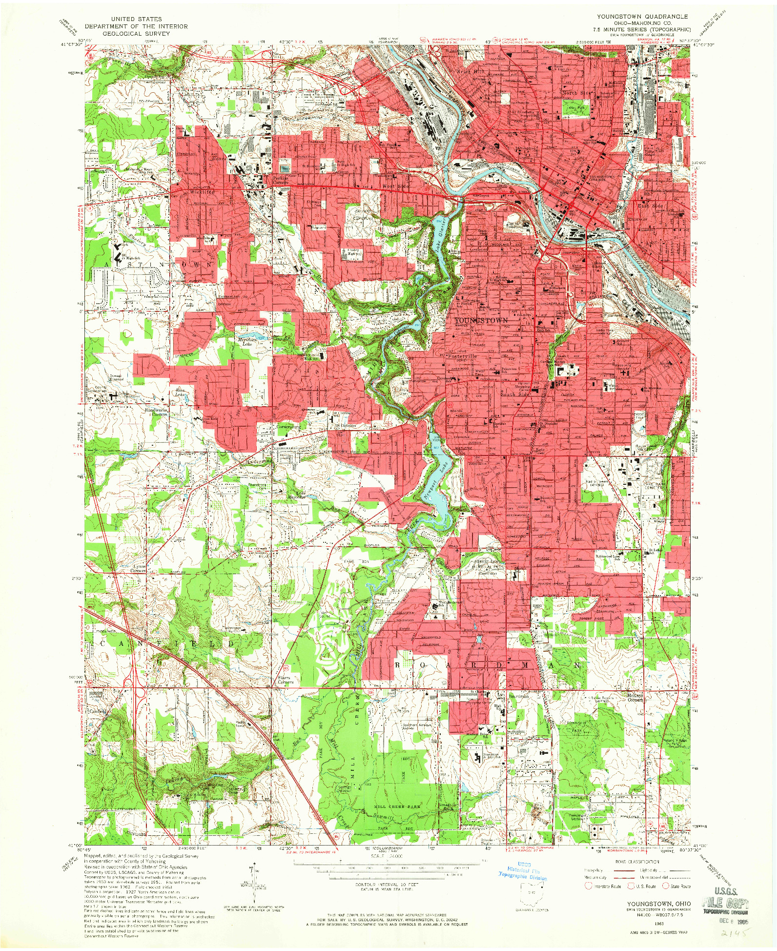 USGS 1:24000-SCALE QUADRANGLE FOR YOUNGSTOWN, OH 1963