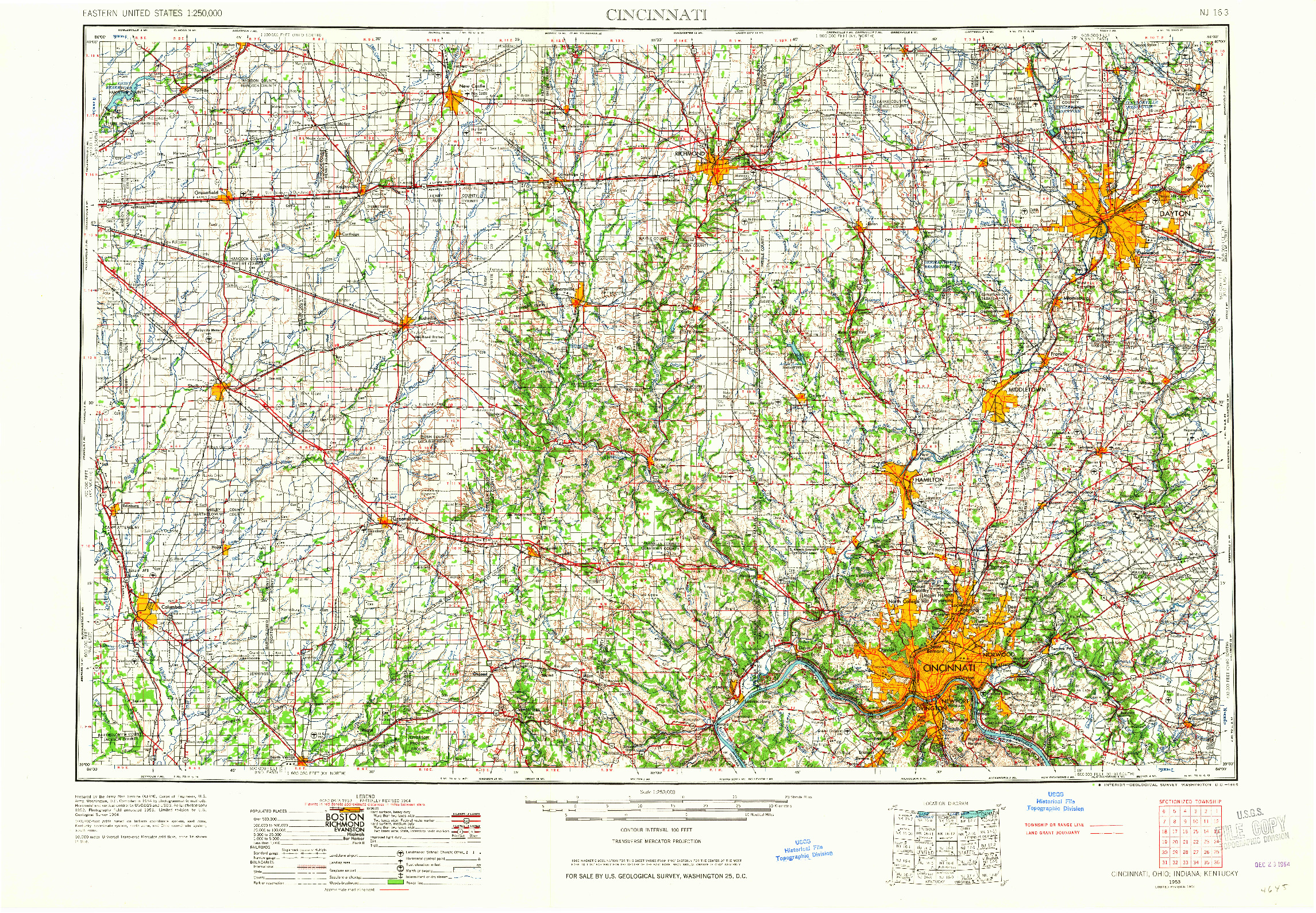 USGS 1:250000-SCALE QUADRANGLE FOR CINCINNATI, OH 1953