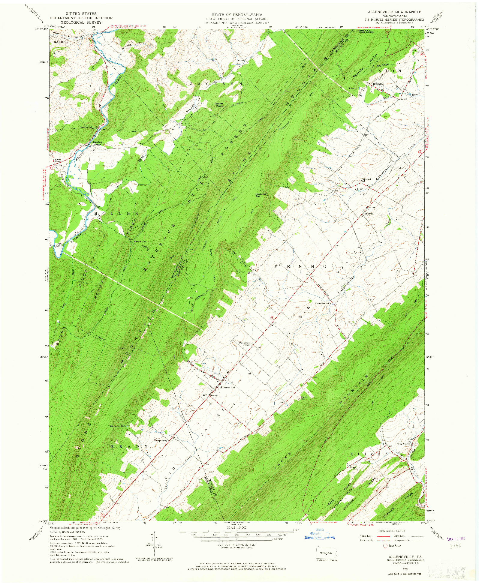 USGS 1:24000-SCALE QUADRANGLE FOR ALLENSVILLE, PA 1963