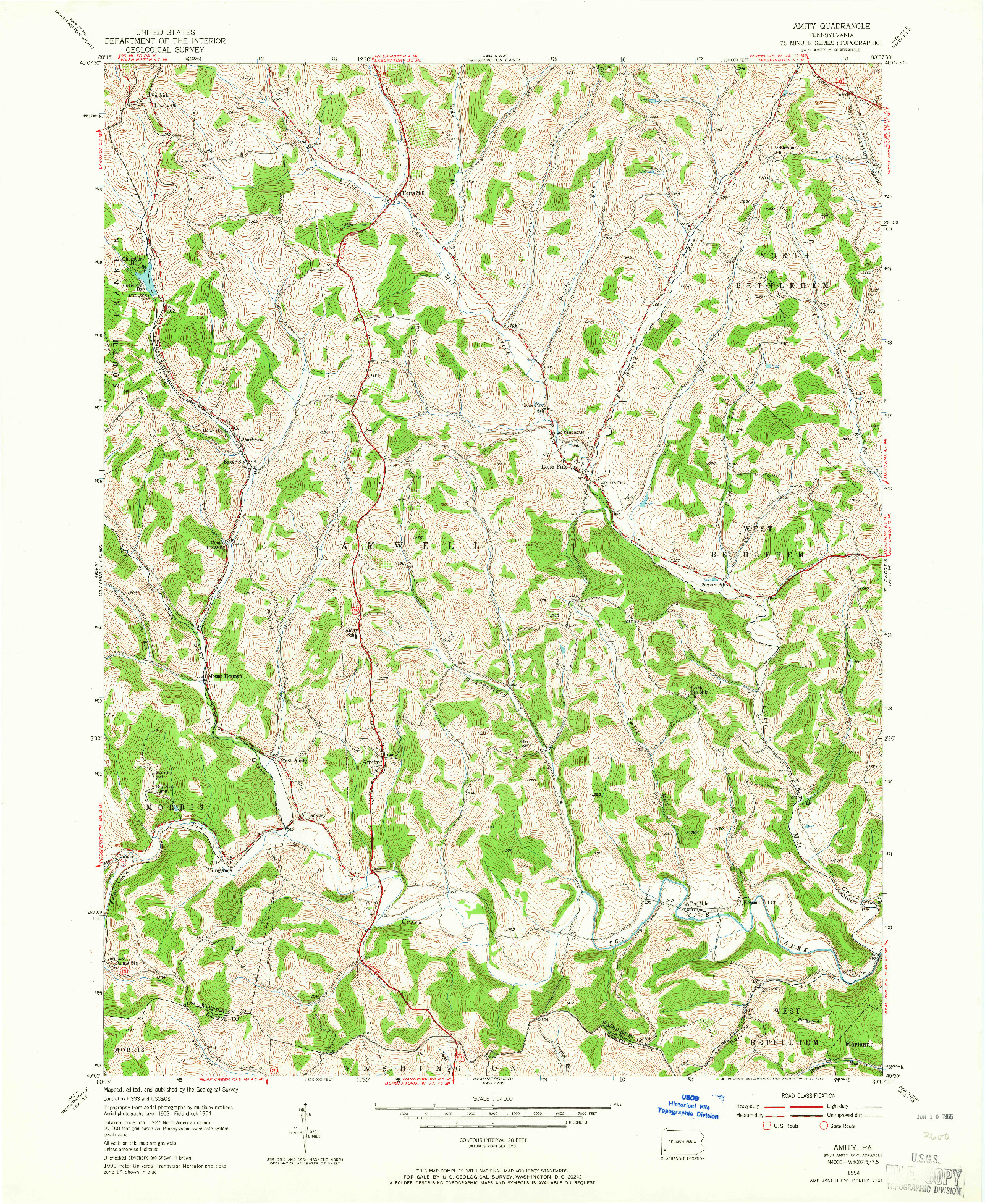 USGS 1:24000-SCALE QUADRANGLE FOR AMITY, PA 1954