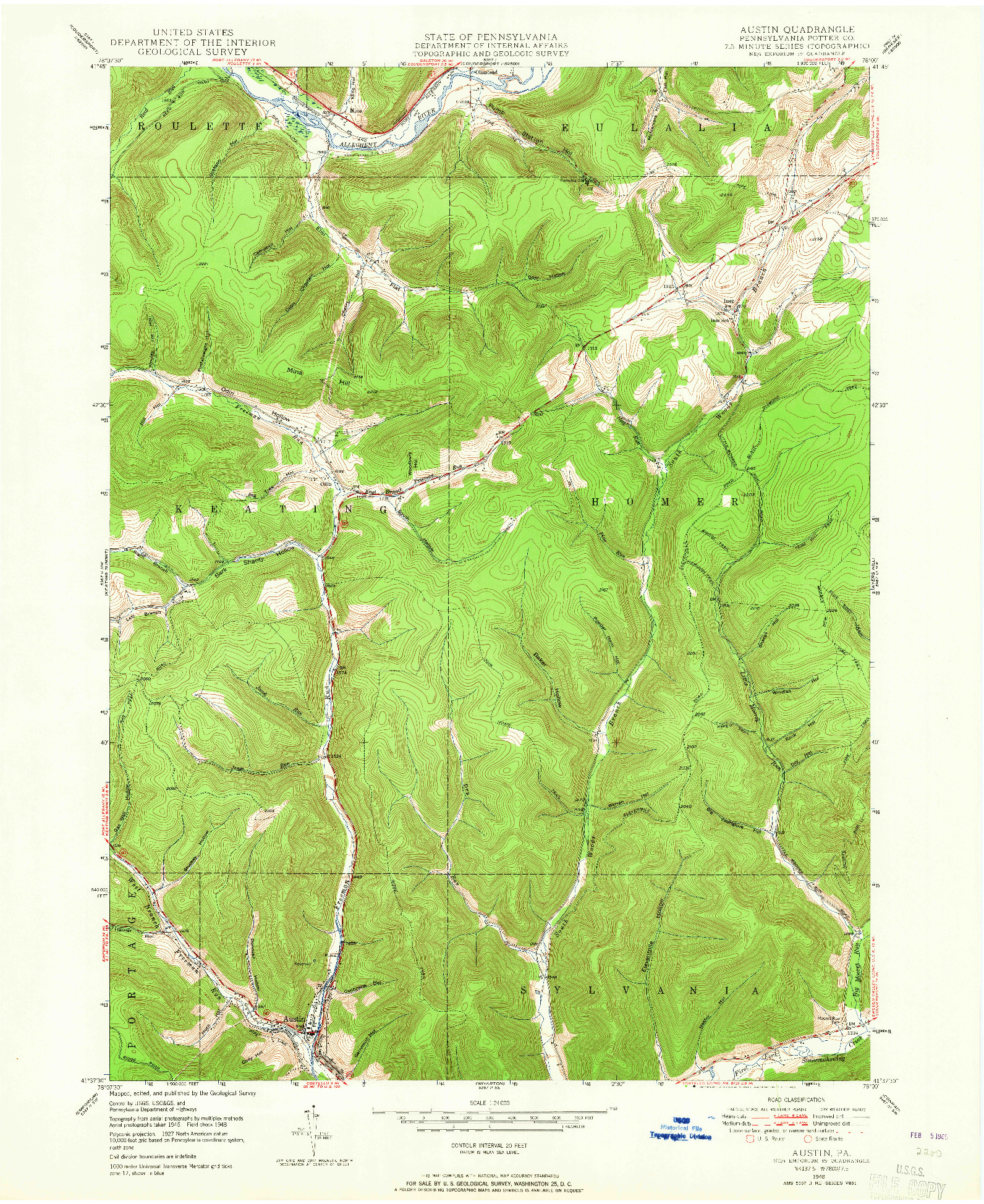 USGS 1:24000-SCALE QUADRANGLE FOR AUSTIN, PA 1948