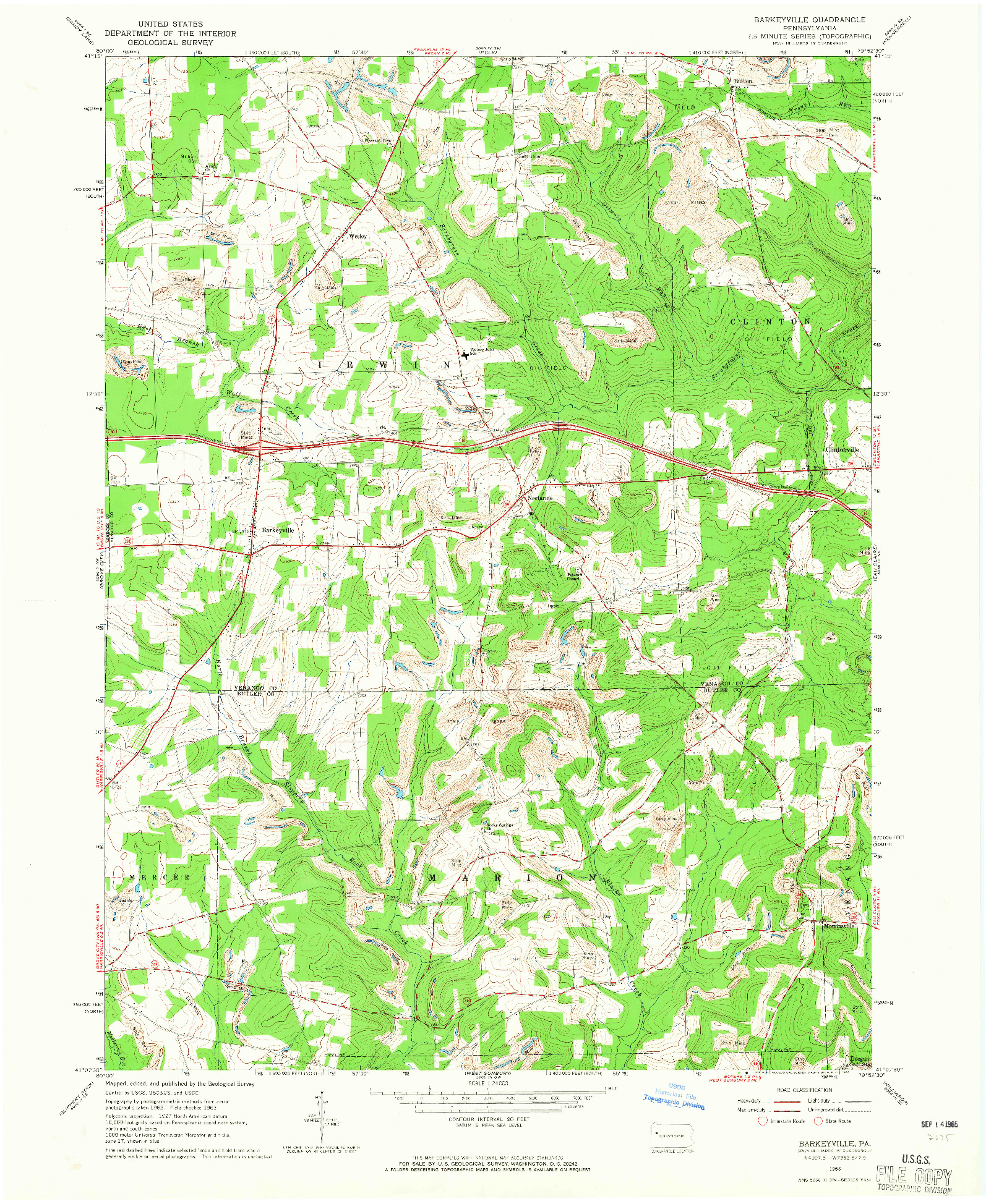 USGS 1:24000-SCALE QUADRANGLE FOR BARKEYVILLE, PA 1963