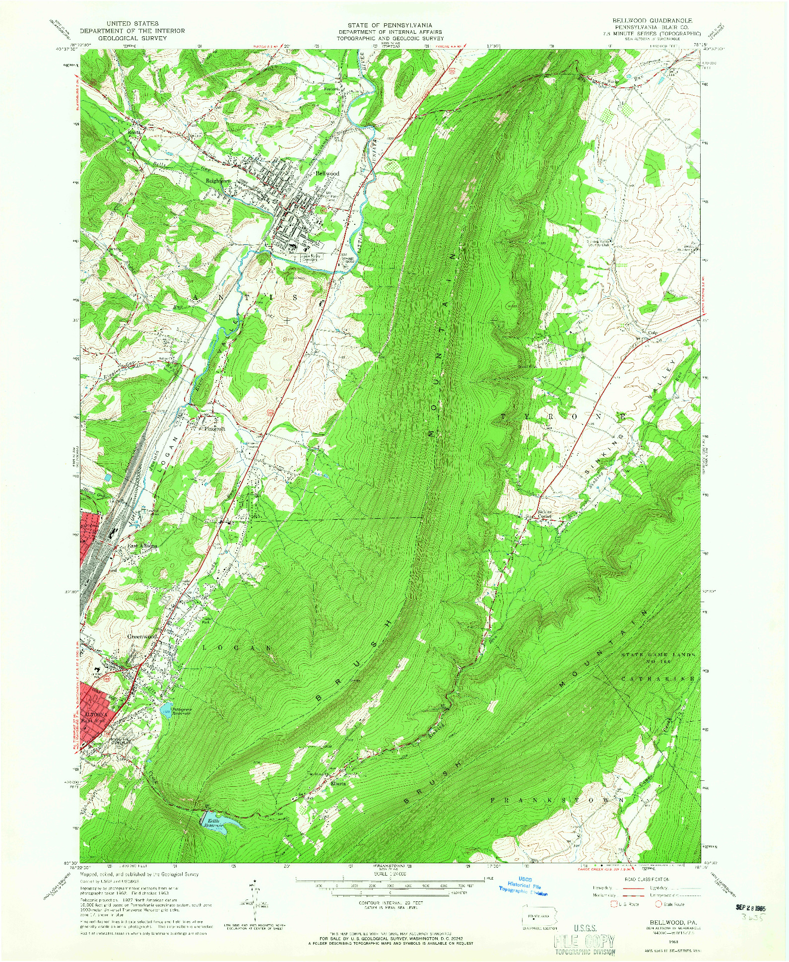 USGS 1:24000-SCALE QUADRANGLE FOR BELLWOOD, PA 1963