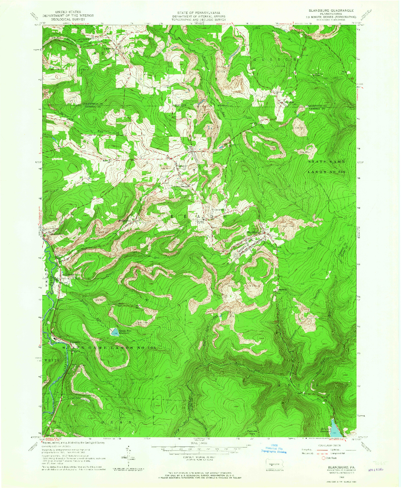 USGS 1:24000-SCALE QUADRANGLE FOR BLANDBURG, PA 1963