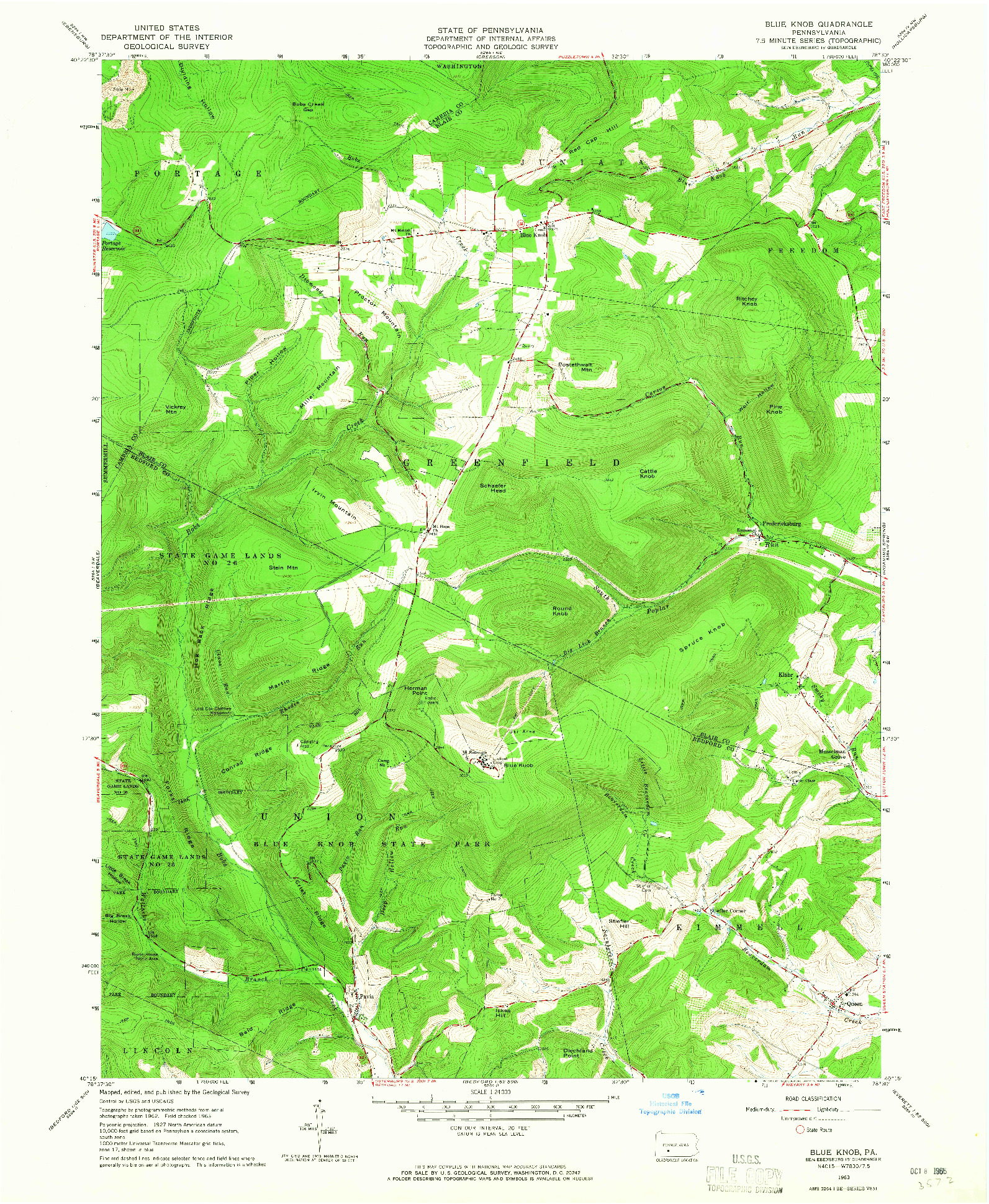 USGS 1:24000-SCALE QUADRANGLE FOR BLUE KNOB, PA 1963