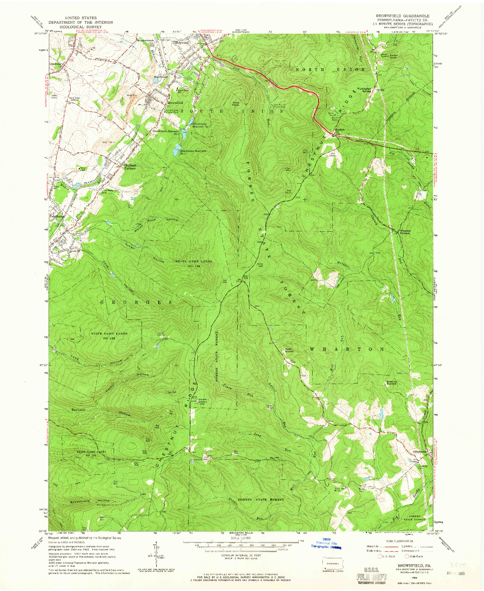 USGS 1:24000-SCALE QUADRANGLE FOR BROWNFIELD, PA 1964