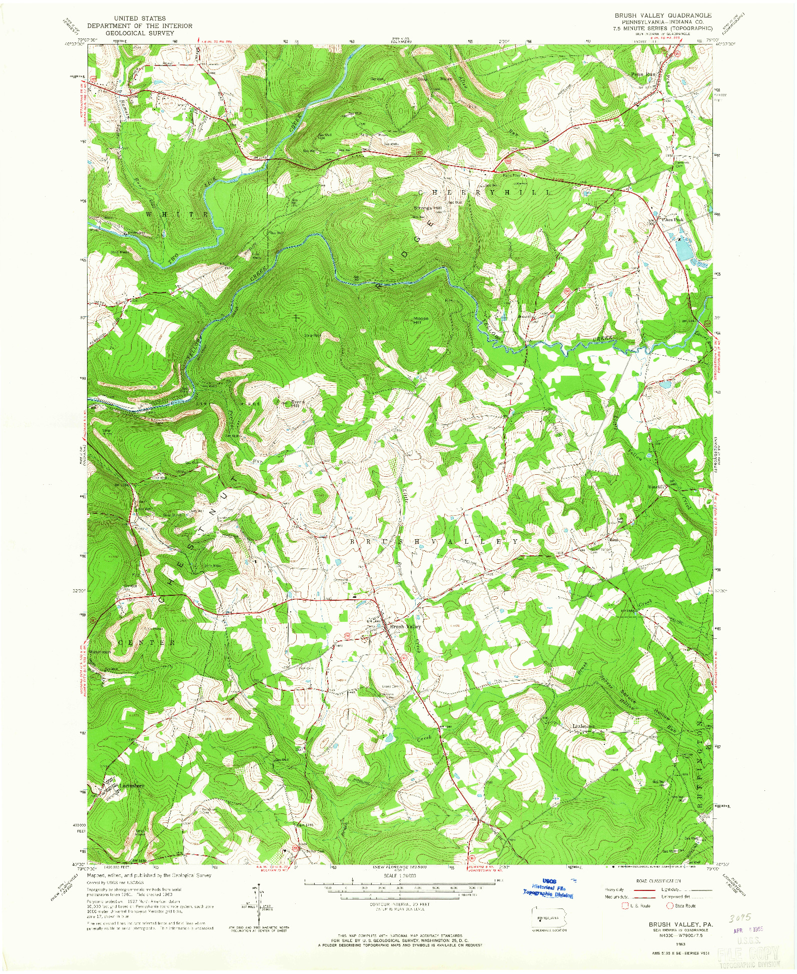 USGS 1:24000-SCALE QUADRANGLE FOR BRUSH VALLEY, PA 1963