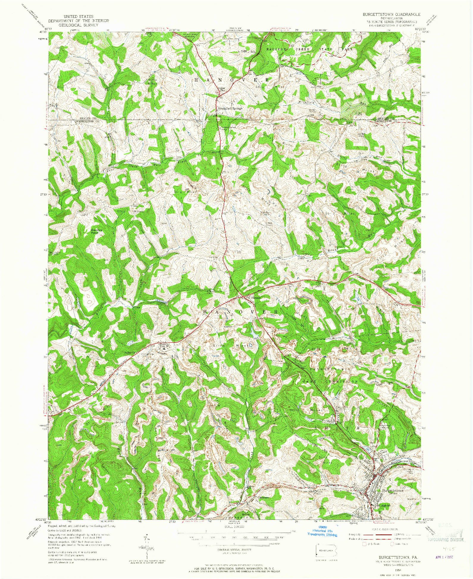 USGS 1:24000-SCALE QUADRANGLE FOR BURGETTSTOWN, PA 1954