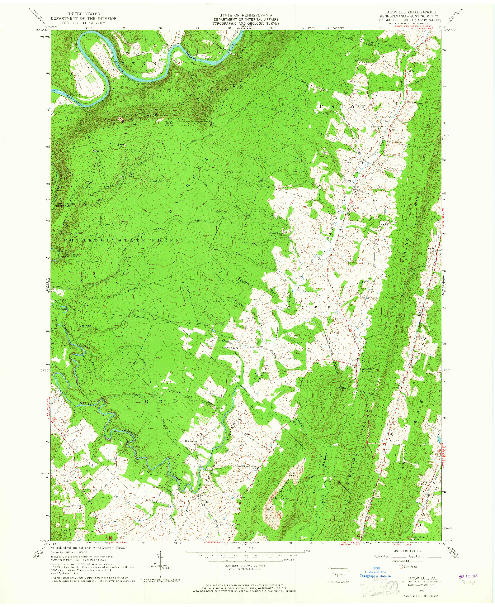 USGS 1:24000-SCALE QUADRANGLE FOR CASSVILLE, PA 1963