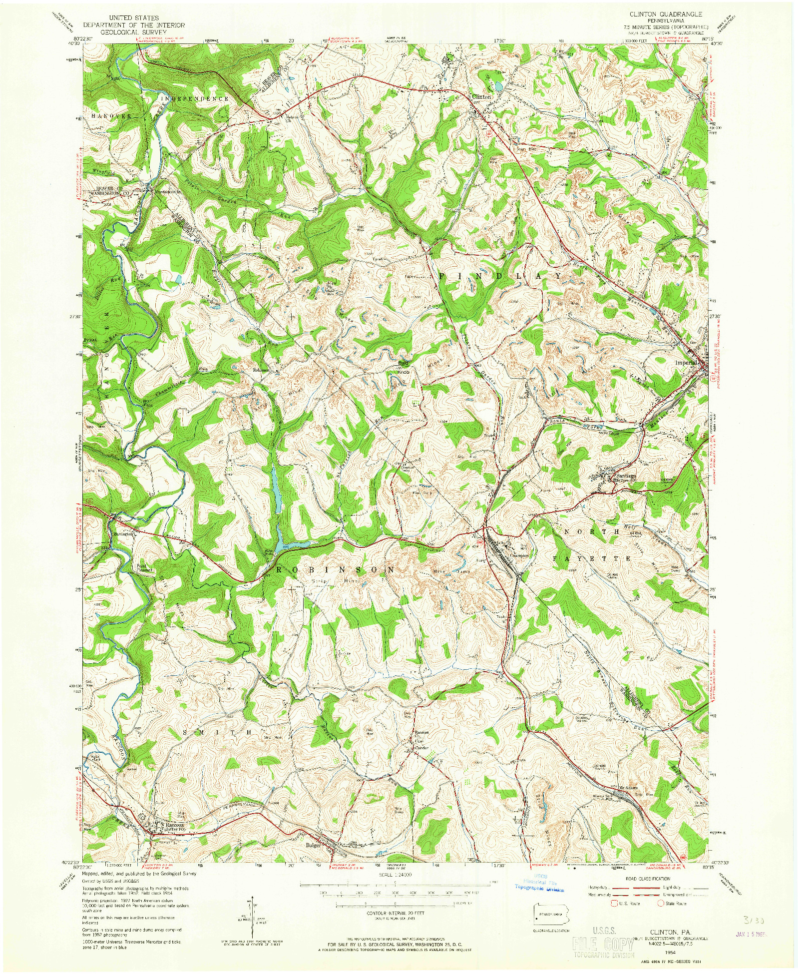 USGS 1:24000-SCALE QUADRANGLE FOR CLINTON, PA 1954