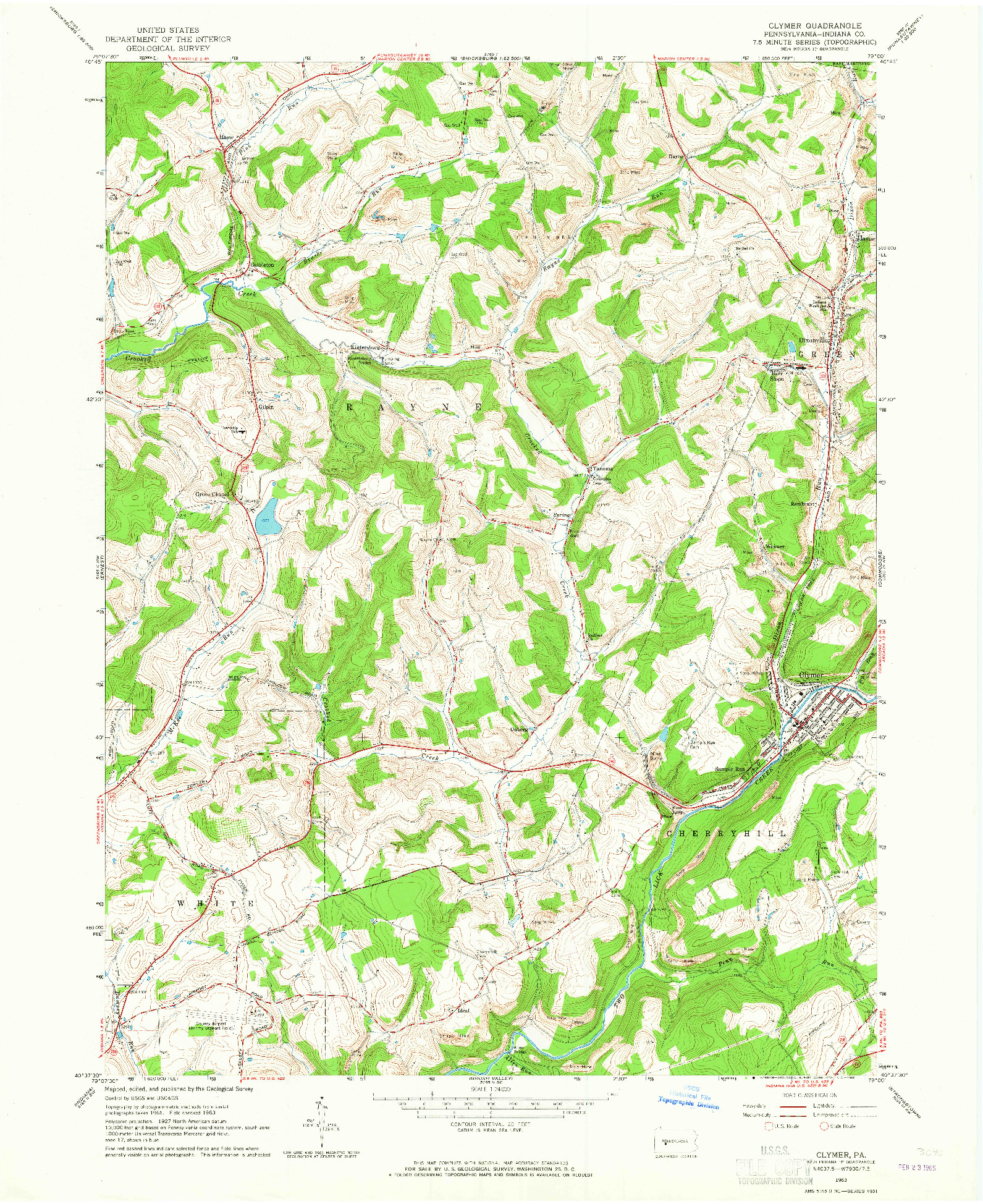 USGS 1:24000-SCALE QUADRANGLE FOR CLYMER, PA 1963