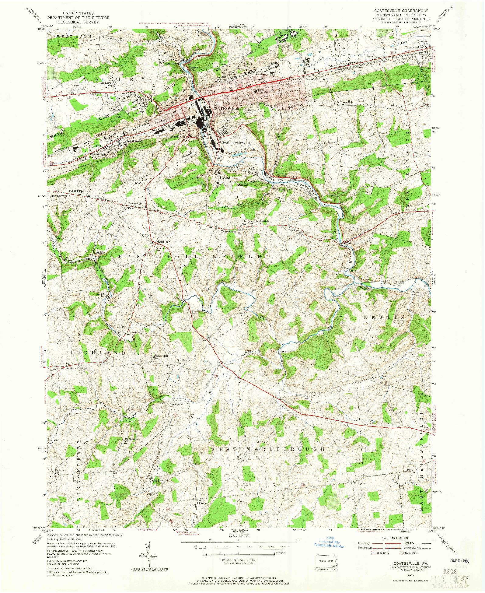 USGS 1:24000-SCALE QUADRANGLE FOR COATESVILLE, PA 1953