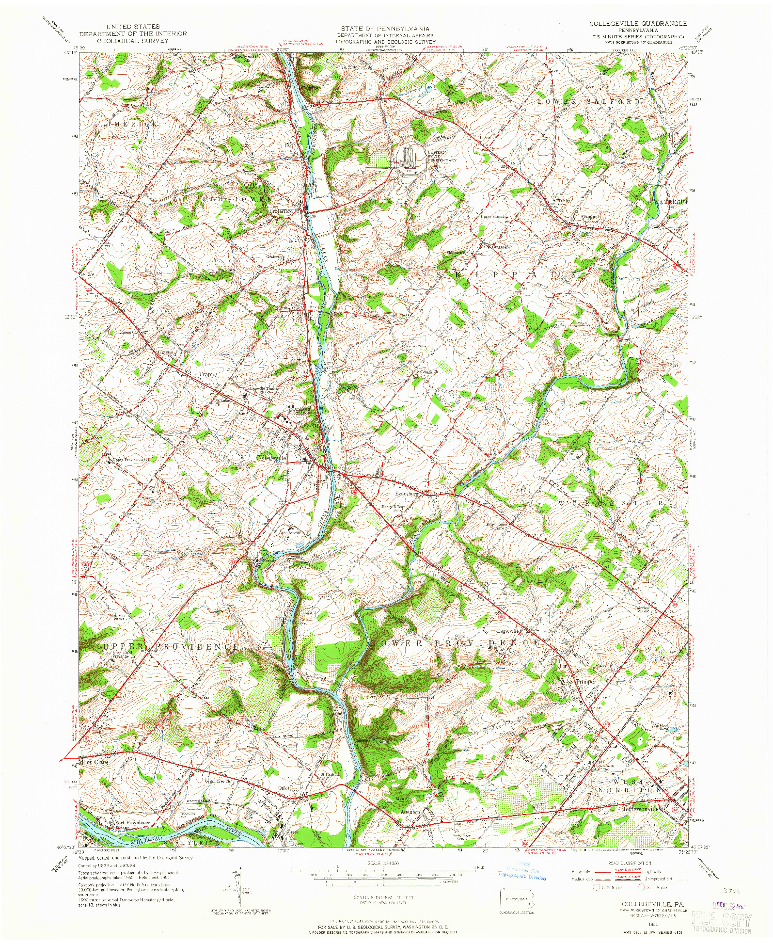 USGS 1:24000-SCALE QUADRANGLE FOR COLLEGEVILLE, PA 1951