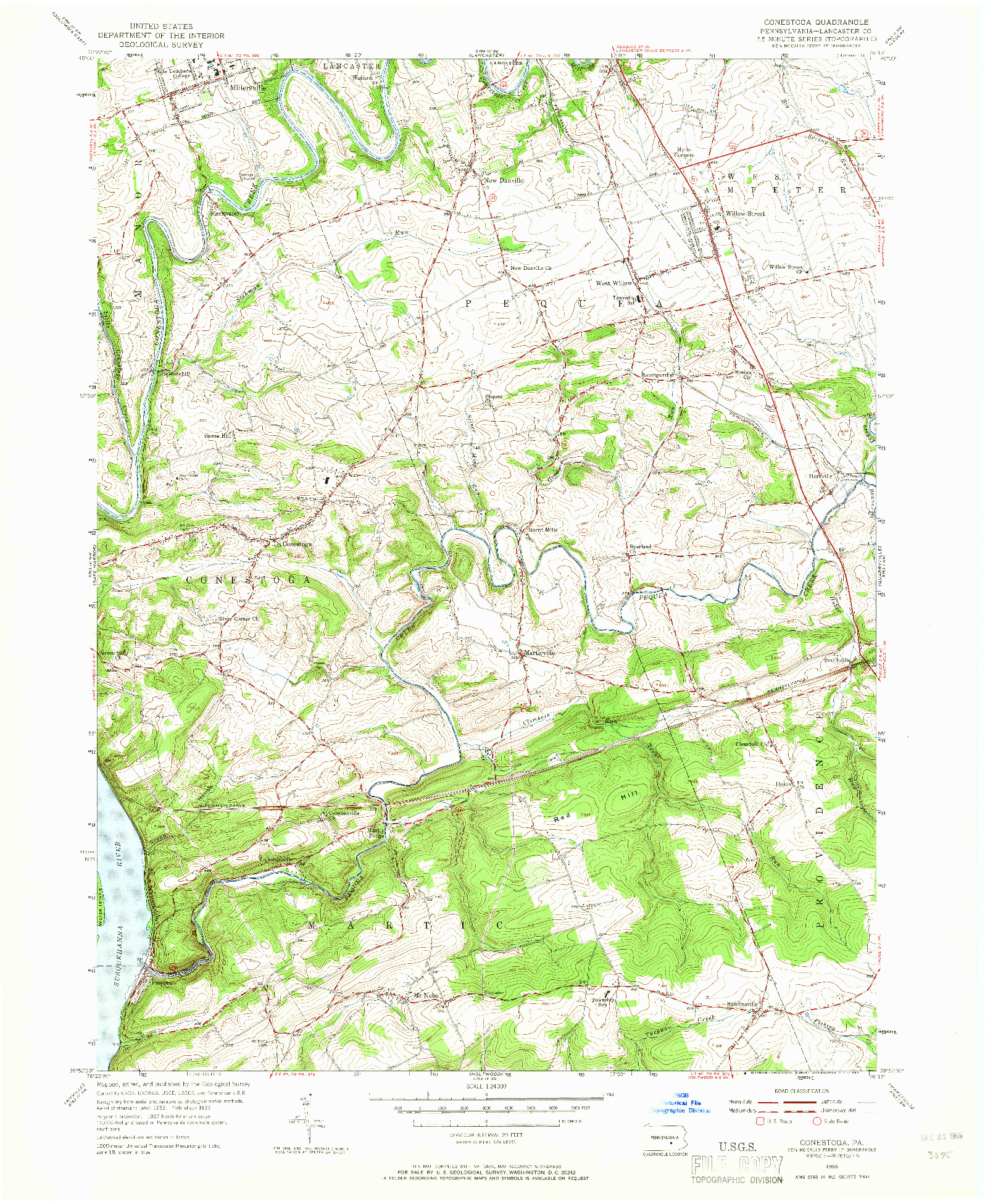 USGS 1:24000-SCALE QUADRANGLE FOR CONESTOGA, PA 1955