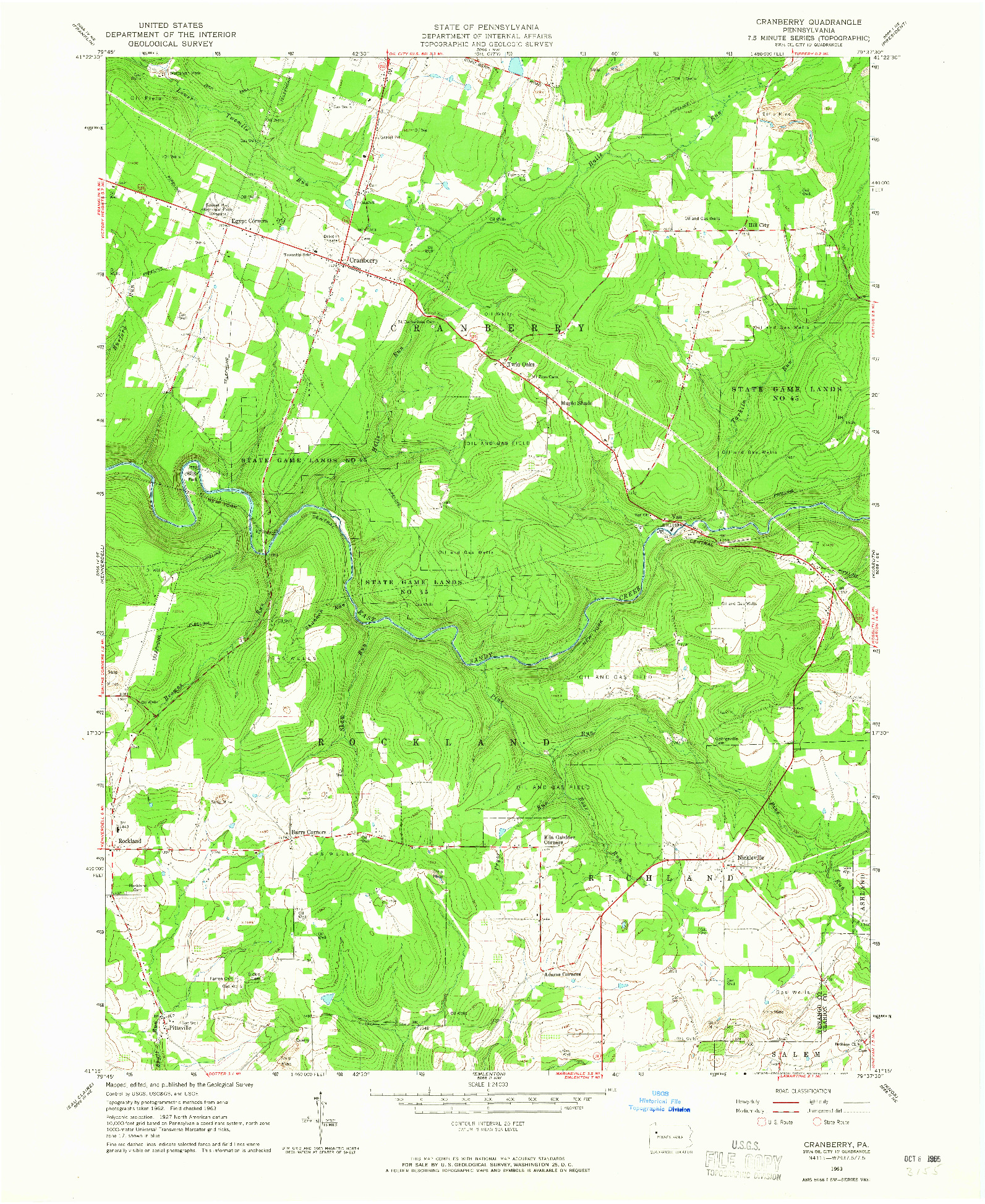USGS 1:24000-SCALE QUADRANGLE FOR CRANBERRY, PA 1963