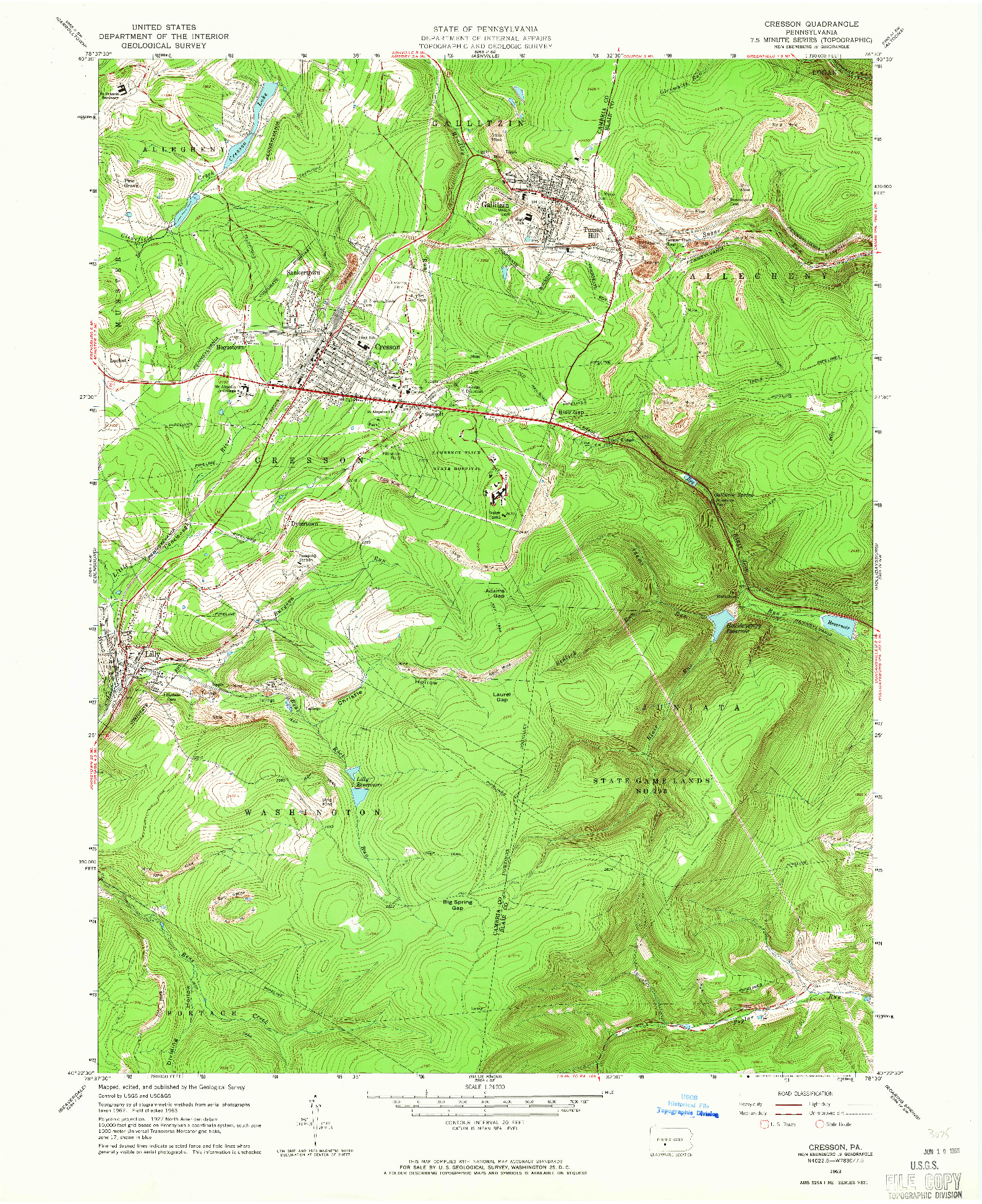 USGS 1:24000-SCALE QUADRANGLE FOR CRESSON, PA 1963