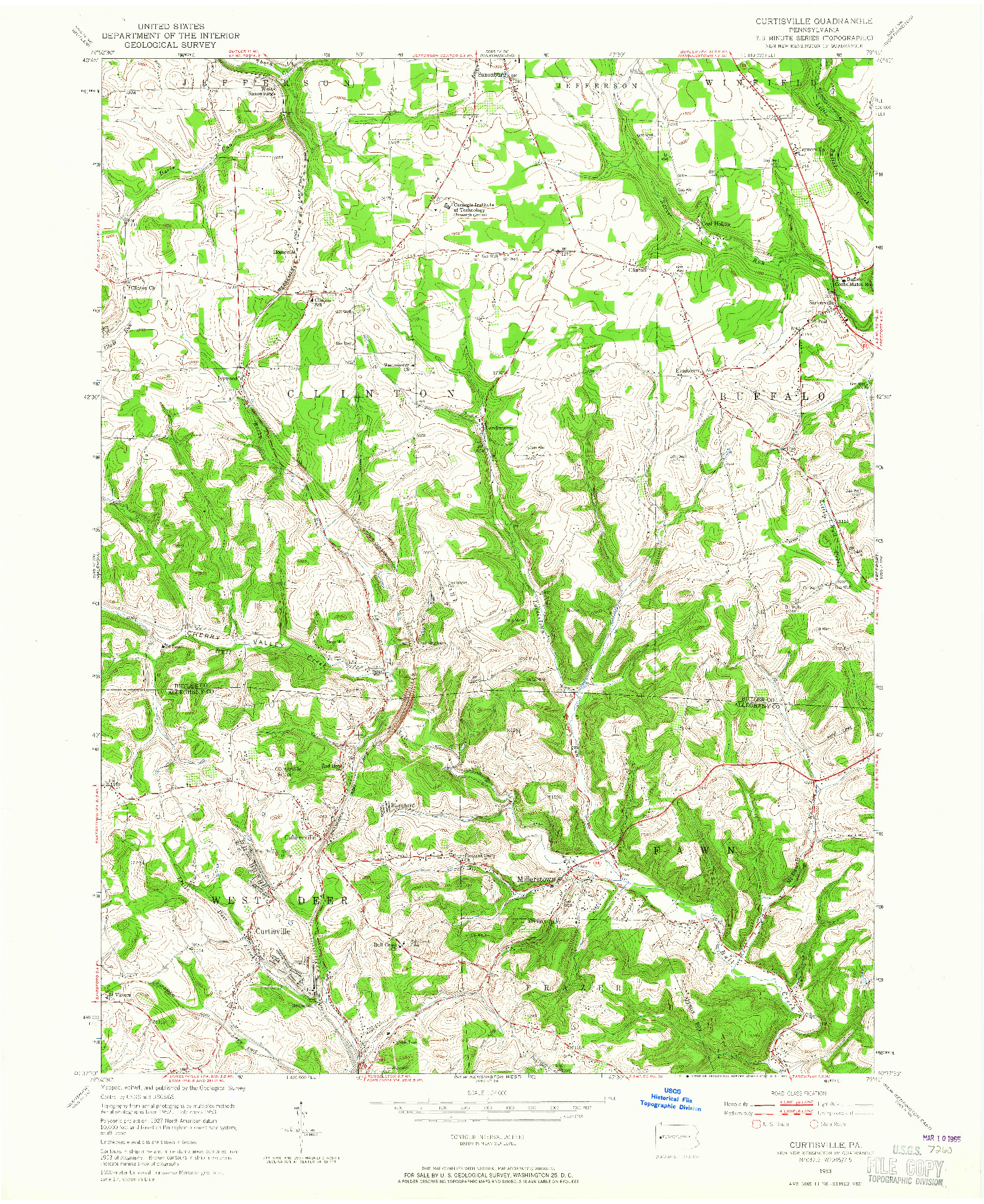 USGS 1:24000-SCALE QUADRANGLE FOR CURTISVILLE, PA 1953