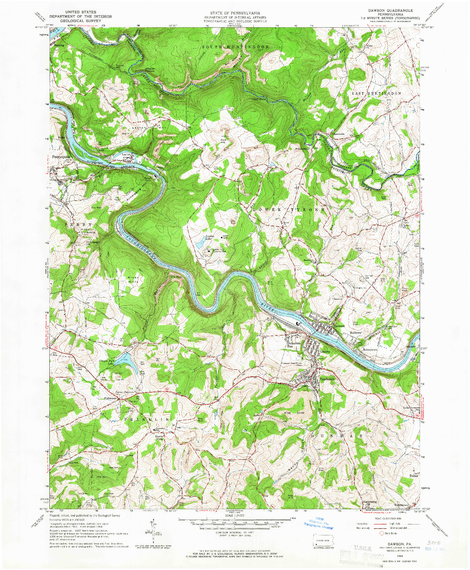 USGS 1:24000-SCALE QUADRANGLE FOR DAWSON, PA 1964