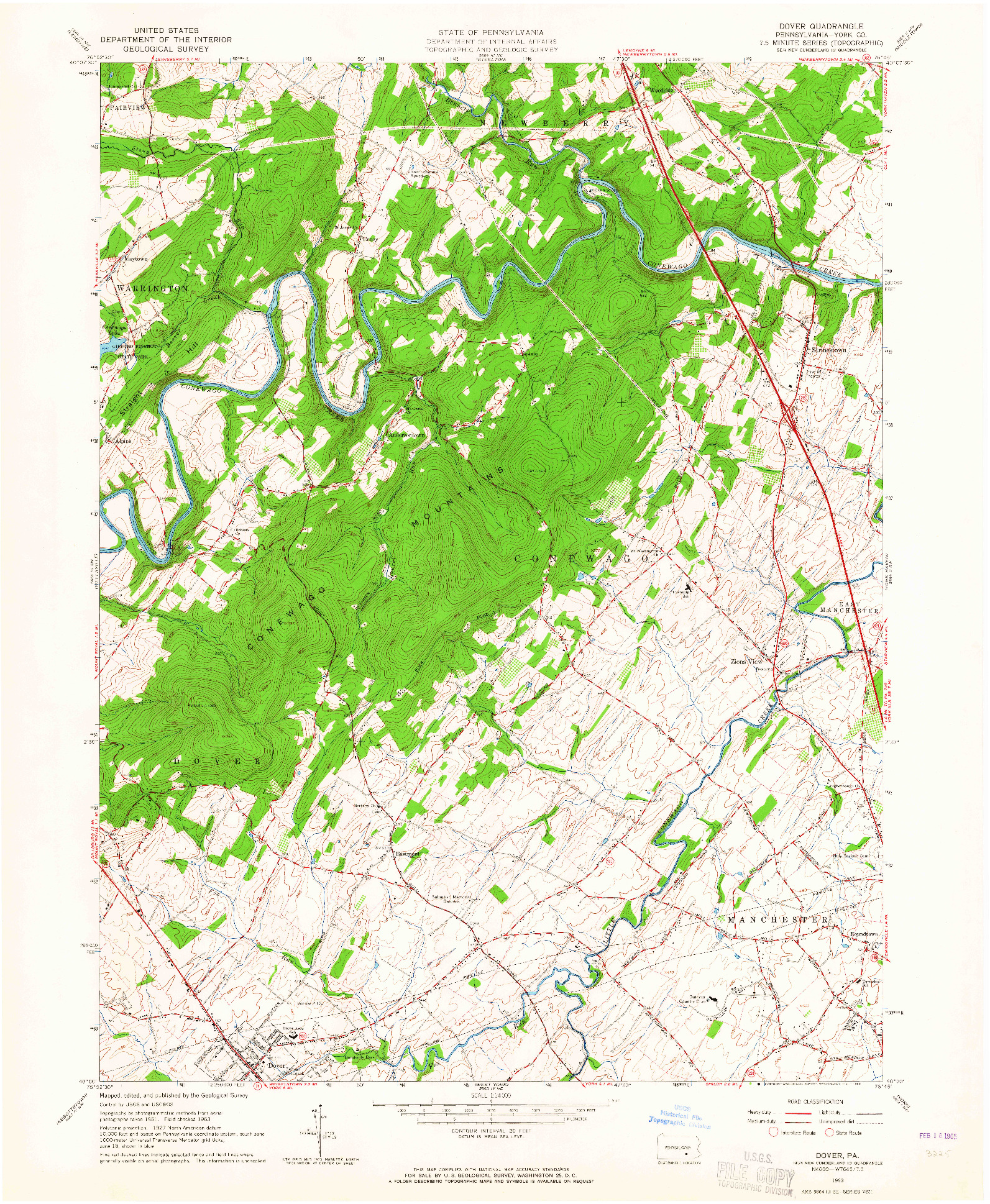 USGS 1:24000-SCALE QUADRANGLE FOR DOVER, PA 1963