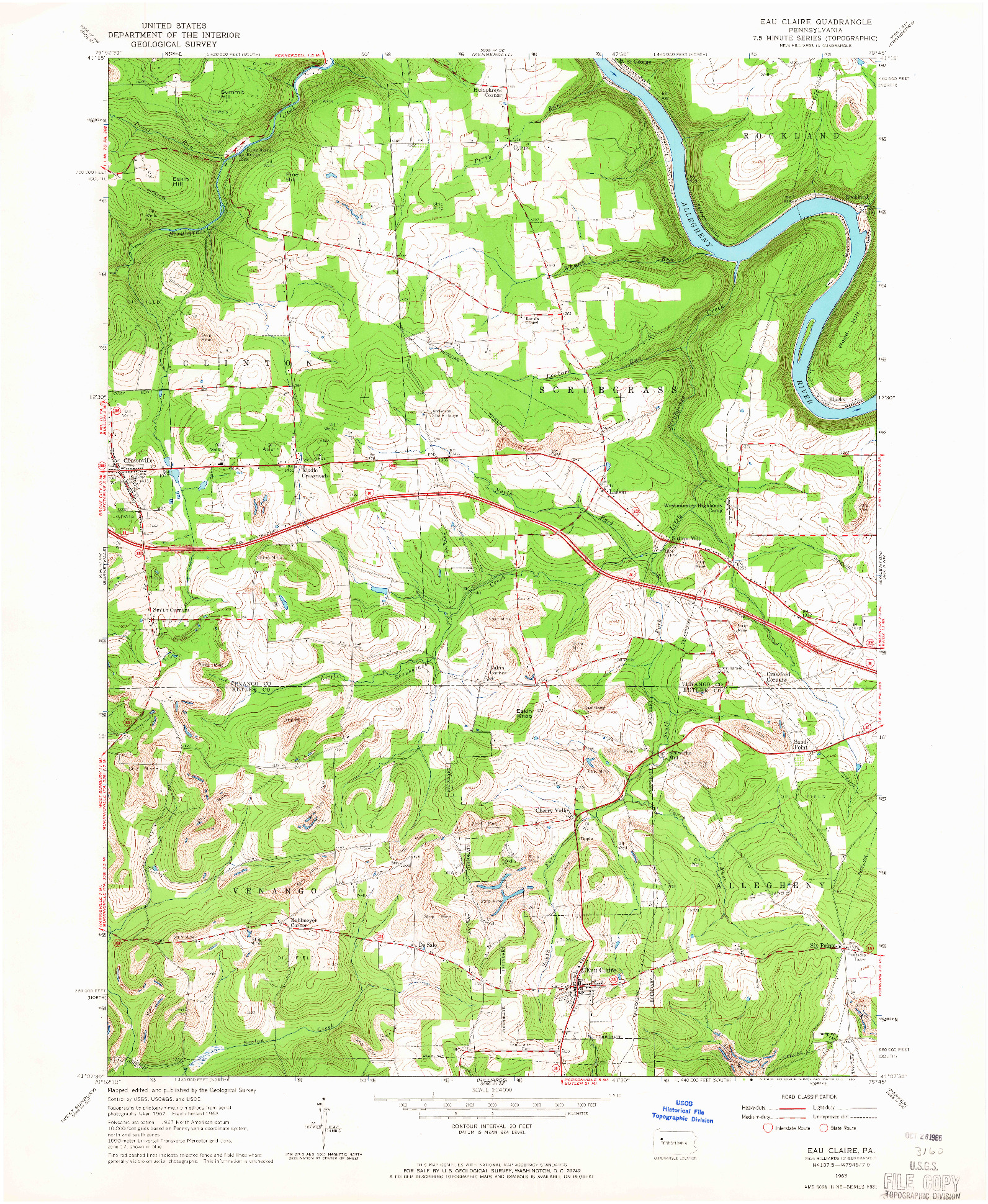 USGS 1:24000-SCALE QUADRANGLE FOR EAU CLAIRE, PA 1963