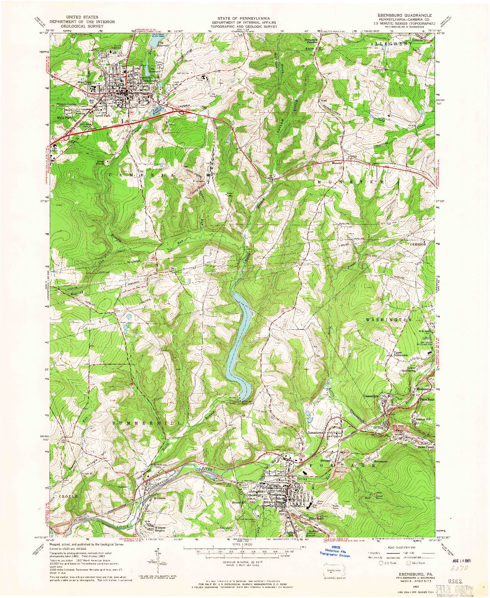 USGS 1:24000-SCALE QUADRANGLE FOR EBENSBURG, PA 1963