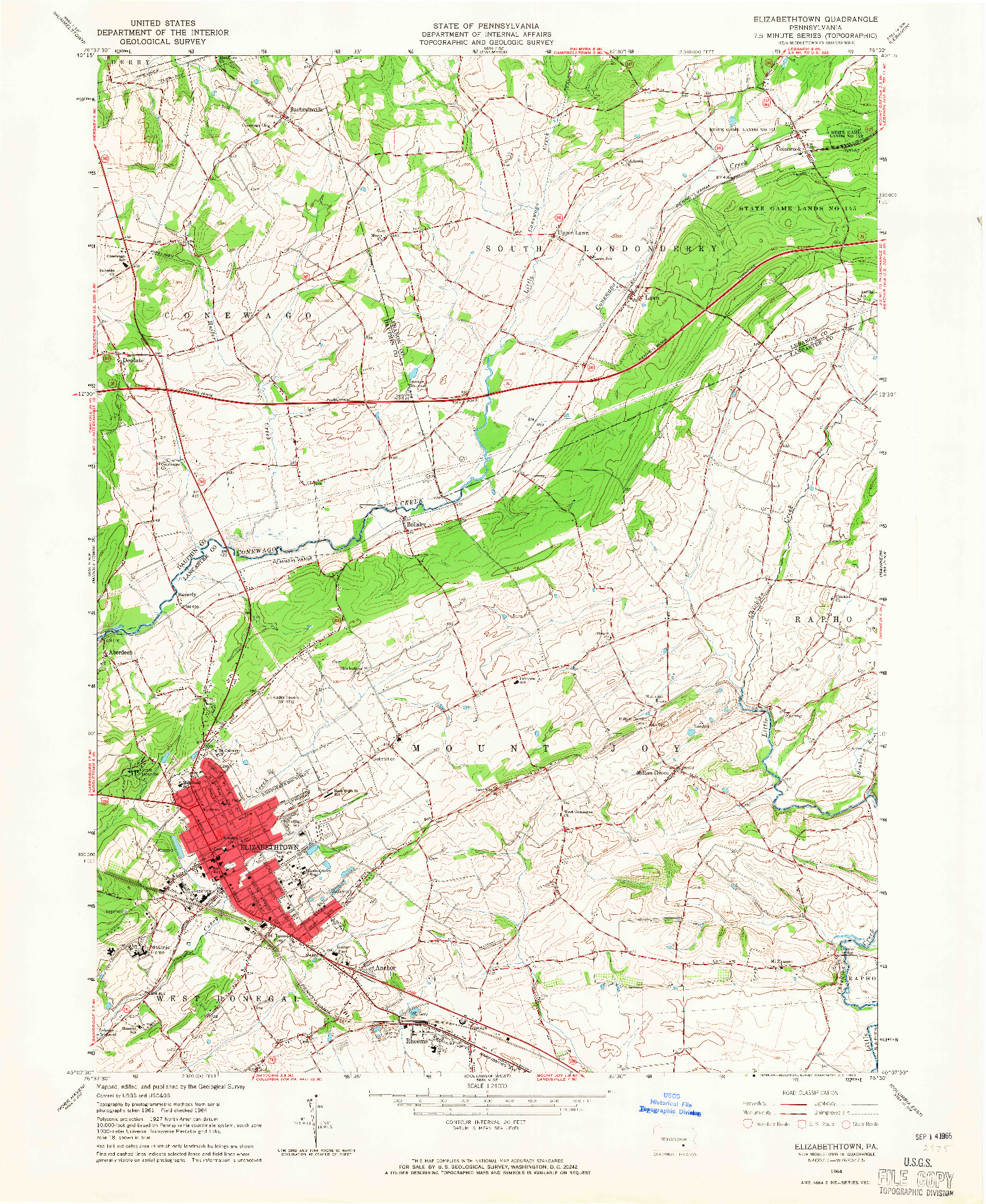 USGS 1:24000-SCALE QUADRANGLE FOR ELIZABETHTOWN, PA 1964