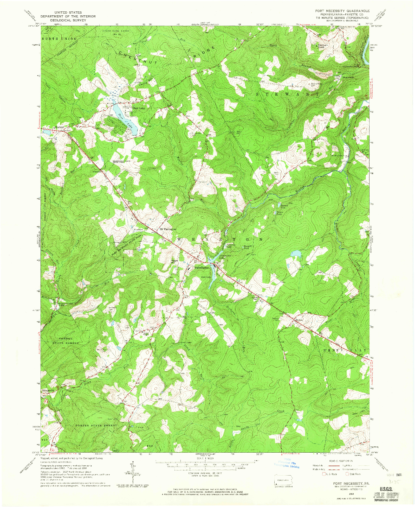 USGS 1:24000-SCALE QUADRANGLE FOR FORT NECESSITY, PA 1964
