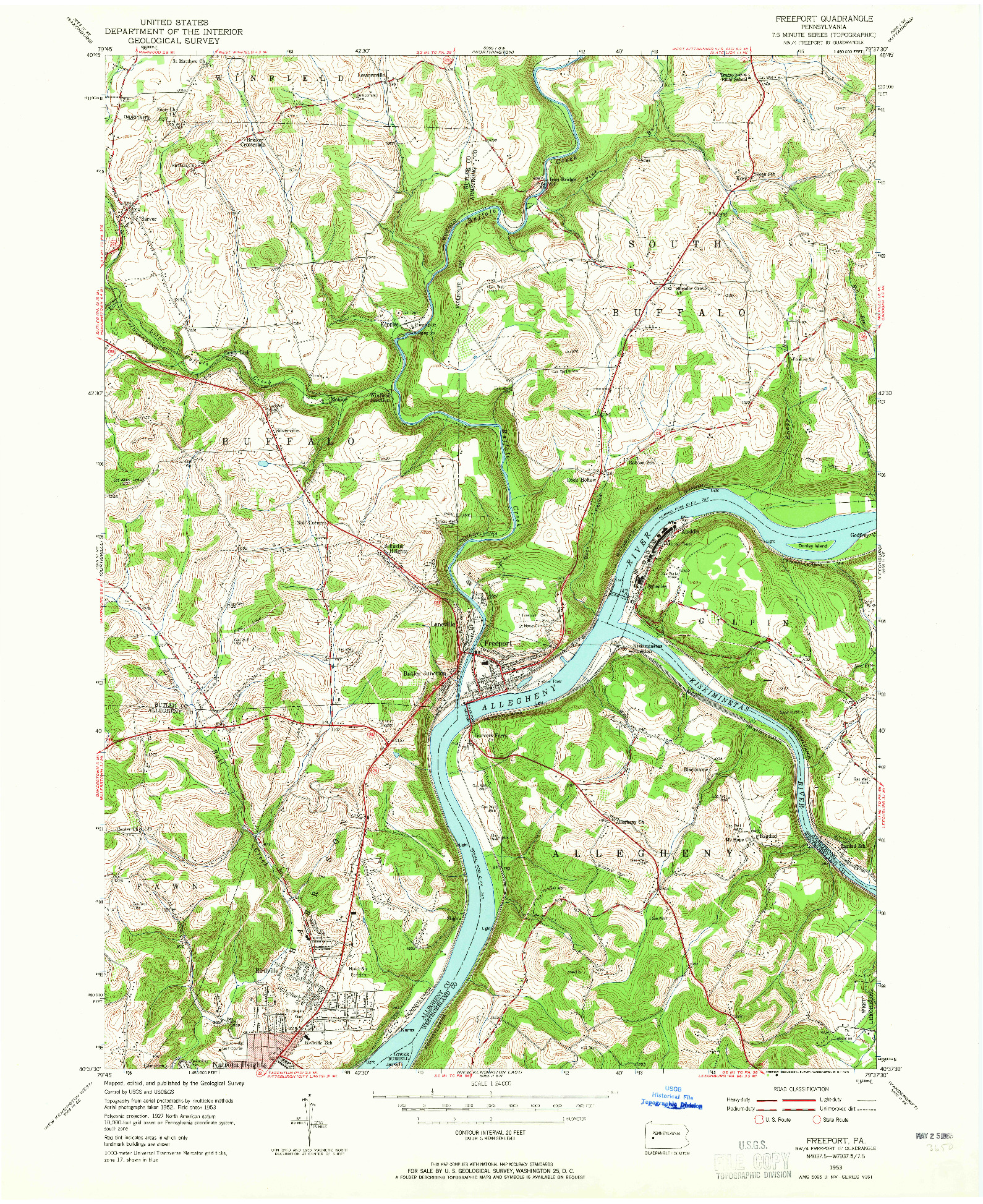 USGS 1:24000-SCALE QUADRANGLE FOR FREEPORT, PA 1953