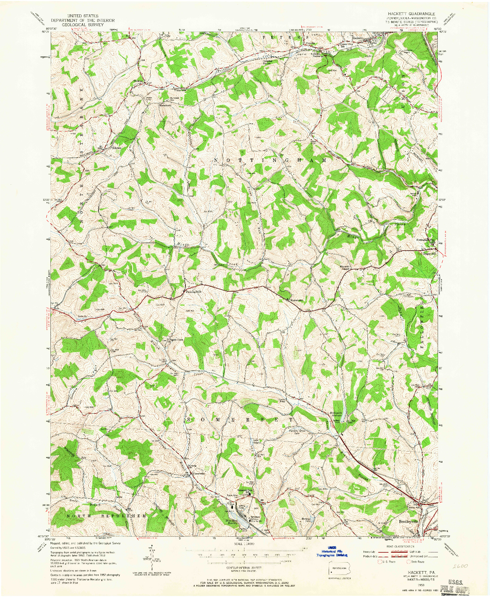 USGS 1:24000-SCALE QUADRANGLE FOR HACKETT, PA 1953