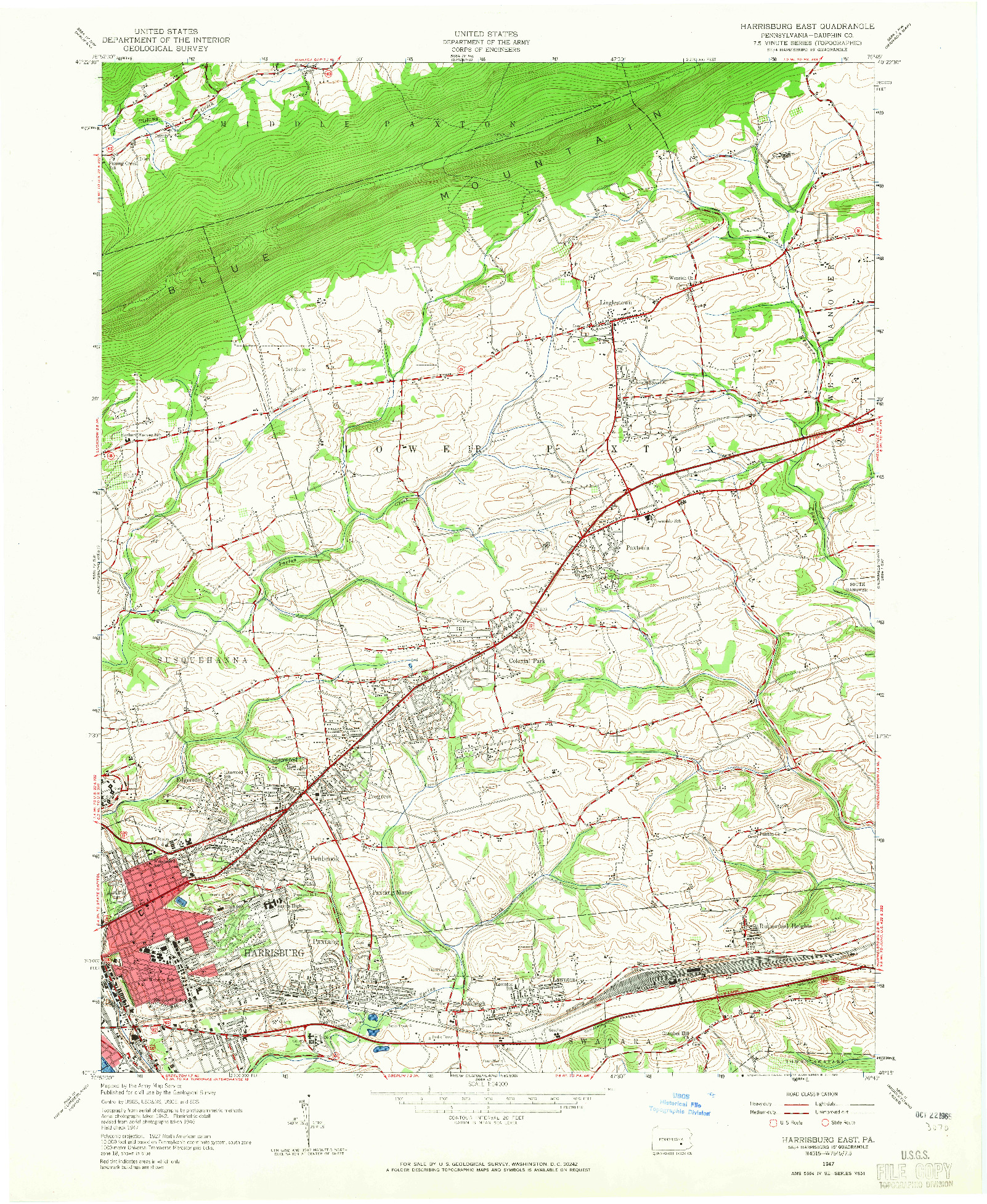 USGS 1:24000-SCALE QUADRANGLE FOR HARRISBURG EAST, PA 1947