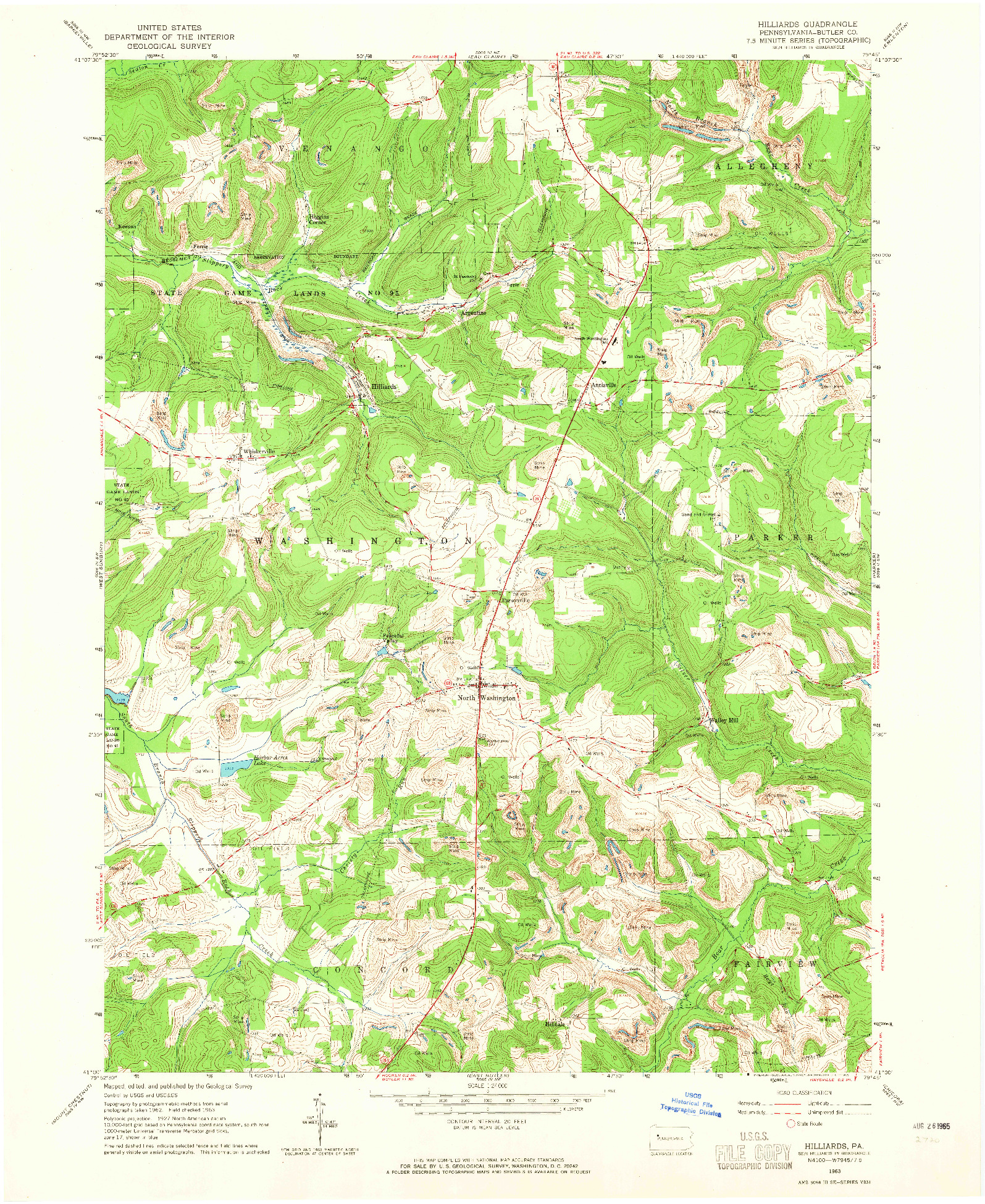 USGS 1:24000-SCALE QUADRANGLE FOR HILLIARDS, PA 1963